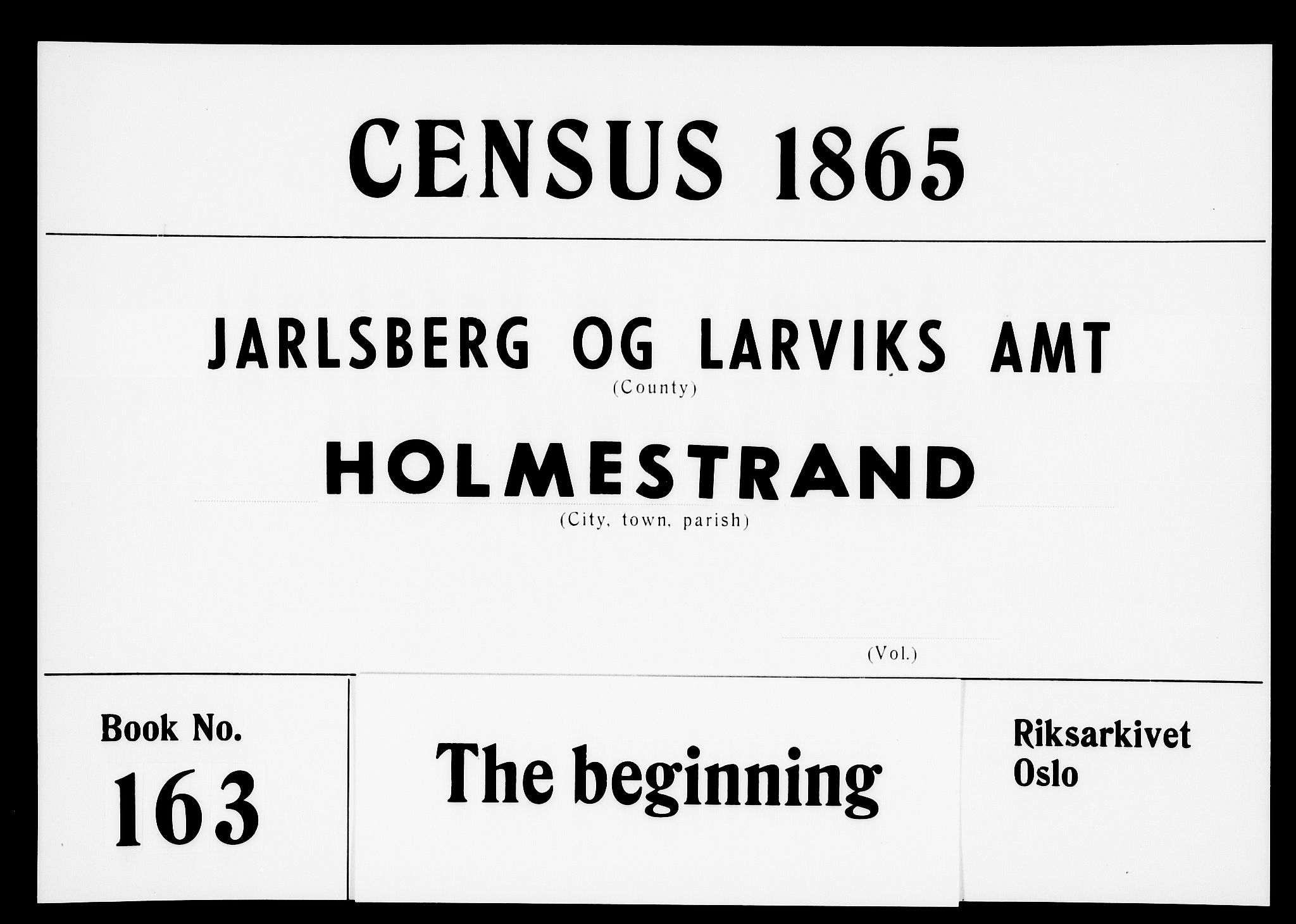 RA, Folketelling 1865 for 0702B Botne prestegjeld, Holmestrand kjøpstad, 1865, s. 1