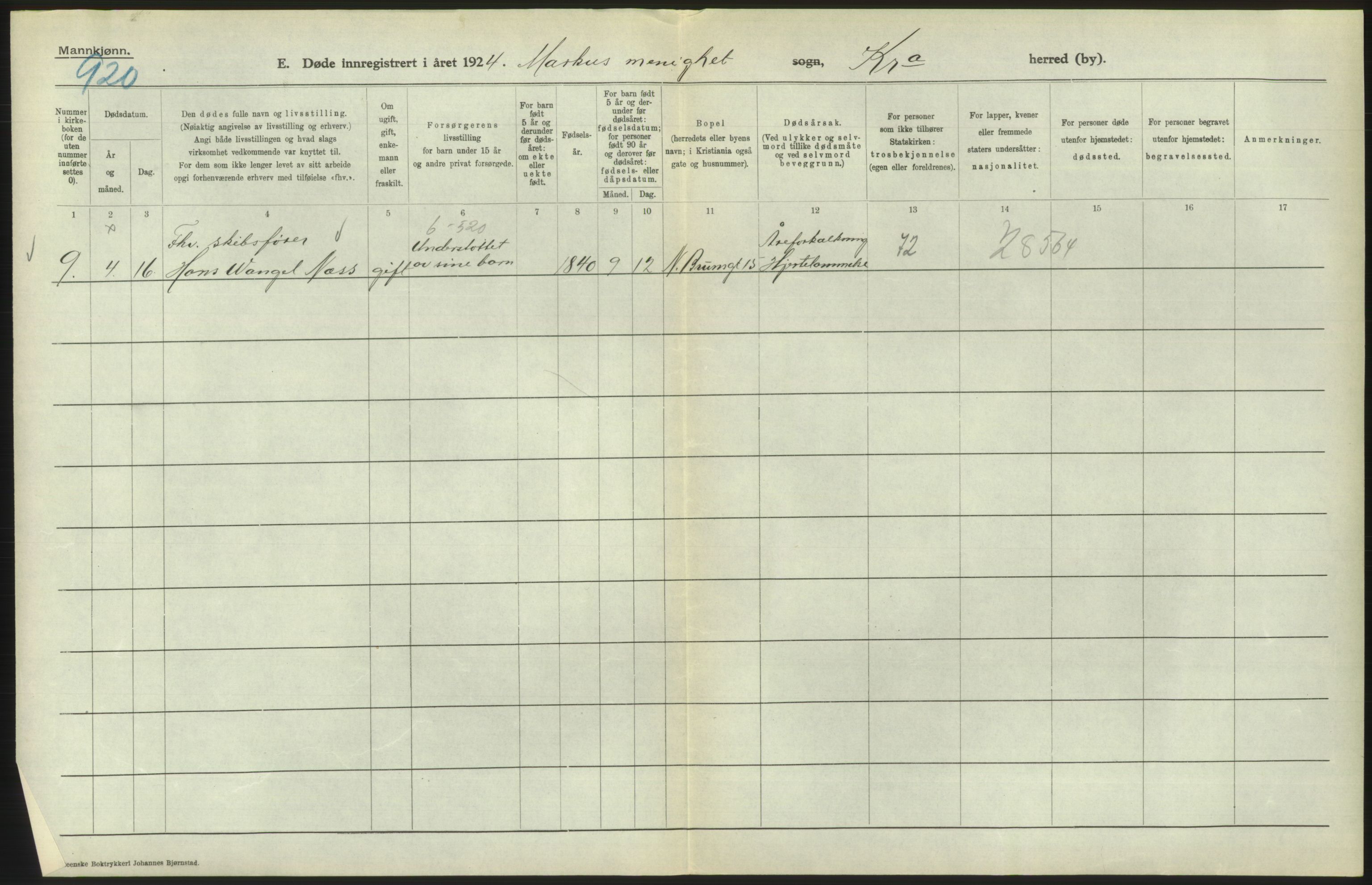 Statistisk sentralbyrå, Sosiodemografiske emner, Befolkning, AV/RA-S-2228/D/Df/Dfc/Dfcd/L0008: Kristiania: Døde menn, 1924, s. 562