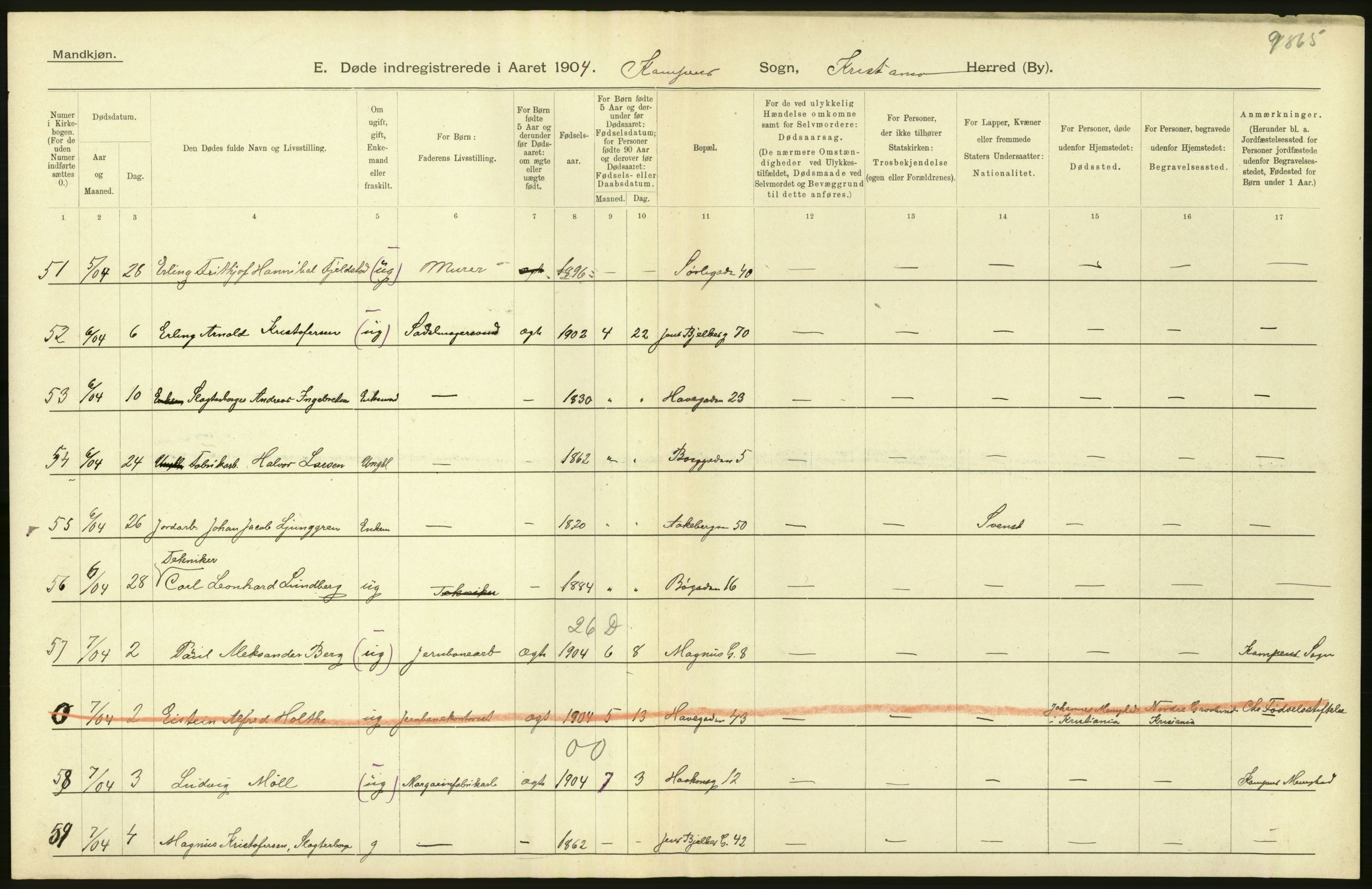 Statistisk sentralbyrå, Sosiodemografiske emner, Befolkning, AV/RA-S-2228/D/Df/Dfa/Dfab/L0004: Kristiania: Gifte, døde, 1904, s. 516