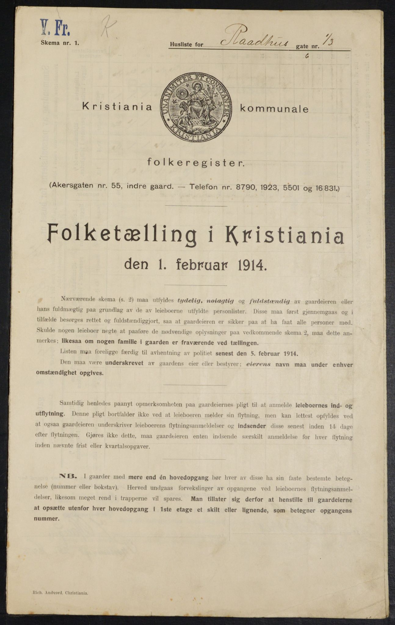 OBA, Kommunal folketelling 1.2.1914 for Kristiania, 1914, s. 85958