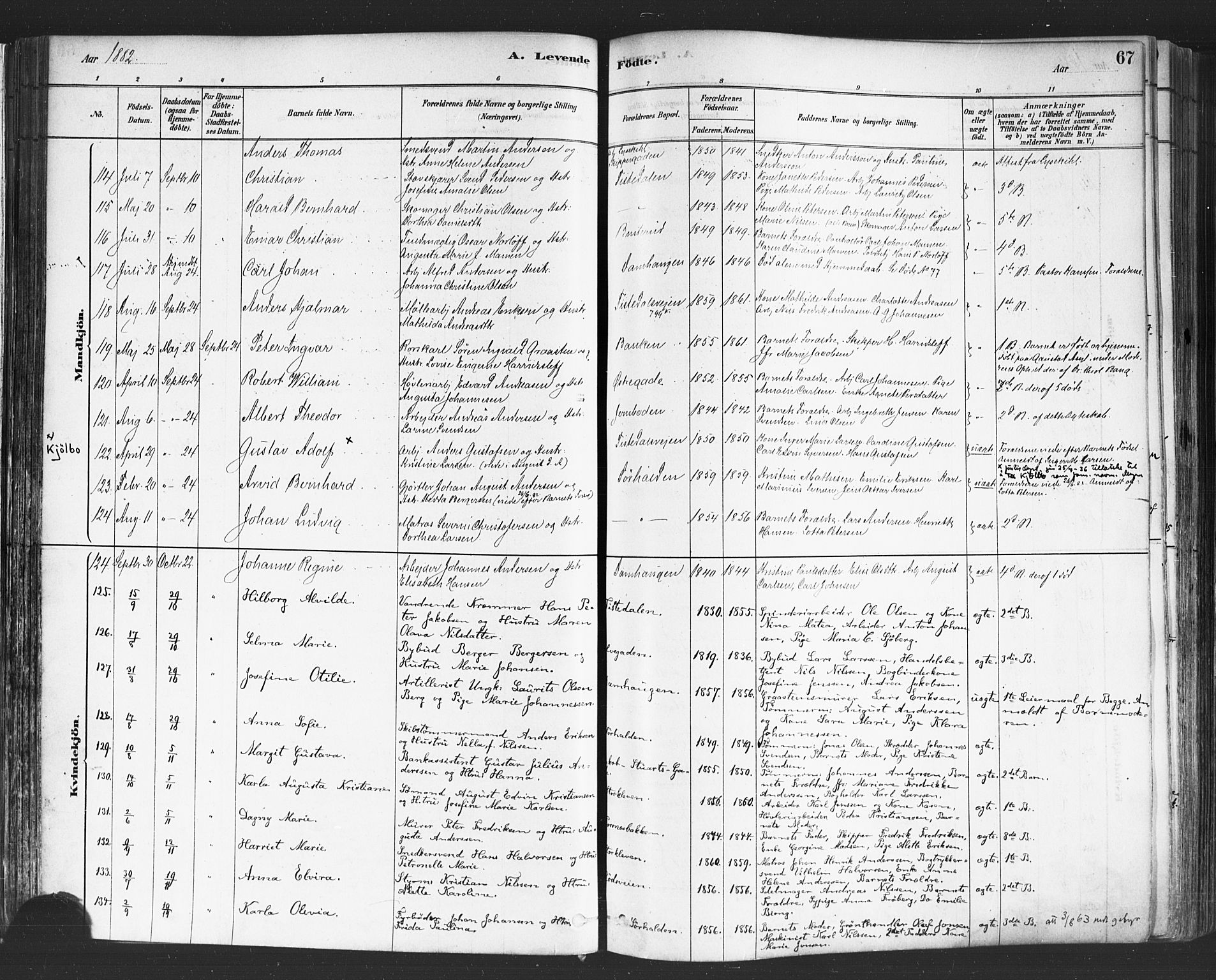 Halden prestekontor Kirkebøker, AV/SAO-A-10909/F/Fa/L0011: Ministerialbok nr. I 11, 1878-1889, s. 67