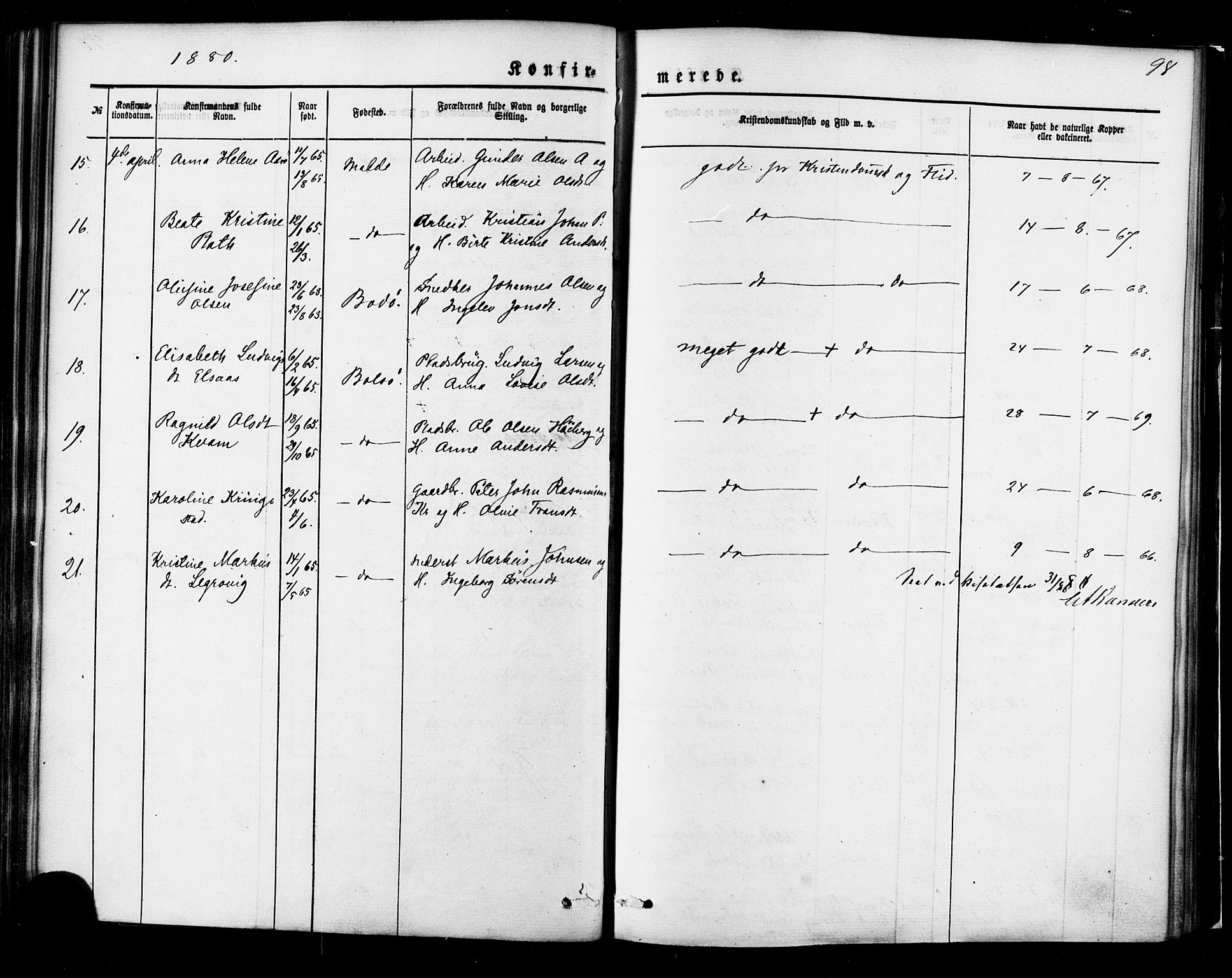 Ministerialprotokoller, klokkerbøker og fødselsregistre - Møre og Romsdal, SAT/A-1454/558/L0691: Ministerialbok nr. 558A05, 1873-1886, s. 98