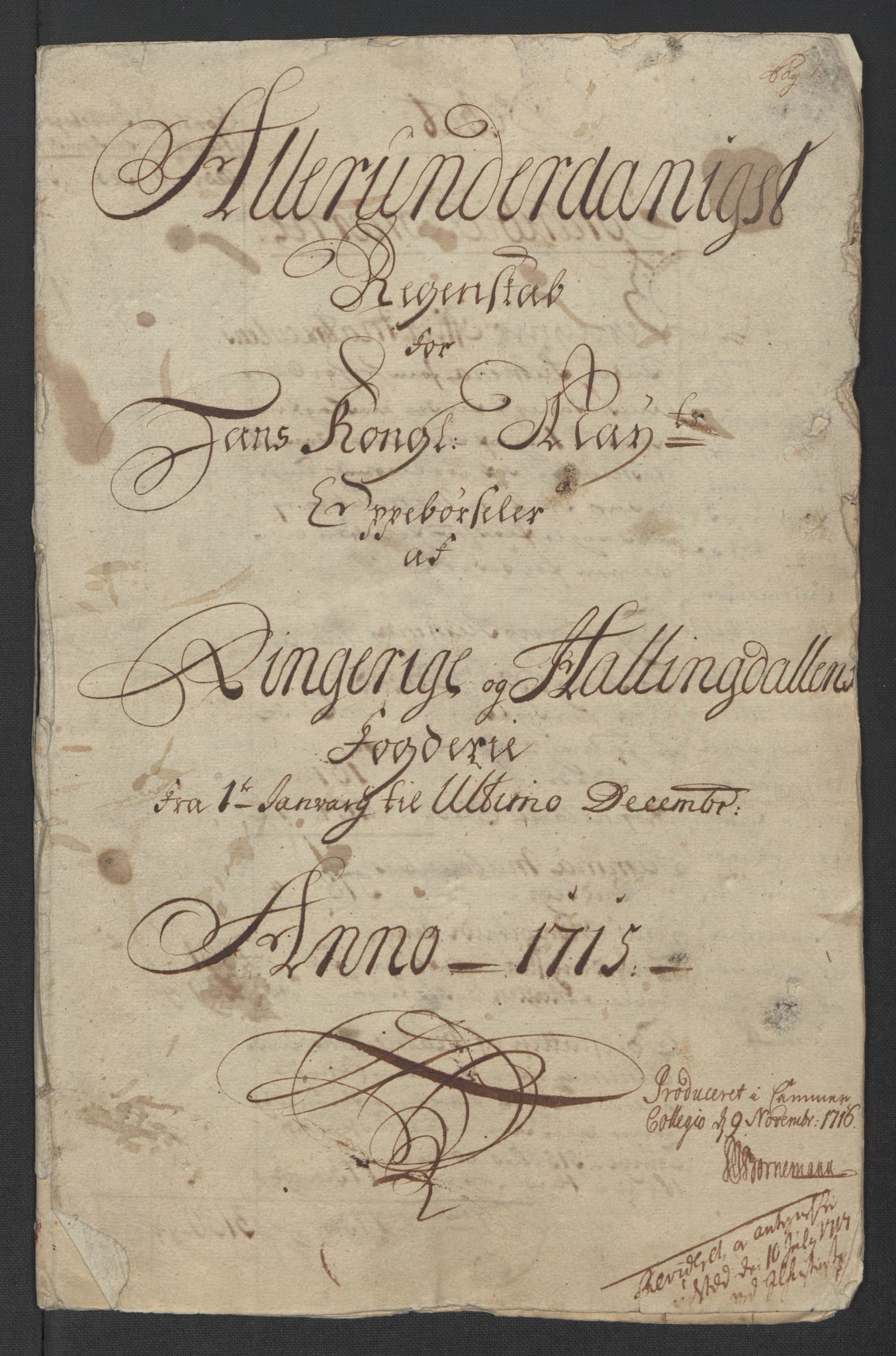 Rentekammeret inntil 1814, Reviderte regnskaper, Fogderegnskap, AV/RA-EA-4092/R23/L1473: Fogderegnskap Ringerike og Hallingdal, 1715, s. 4