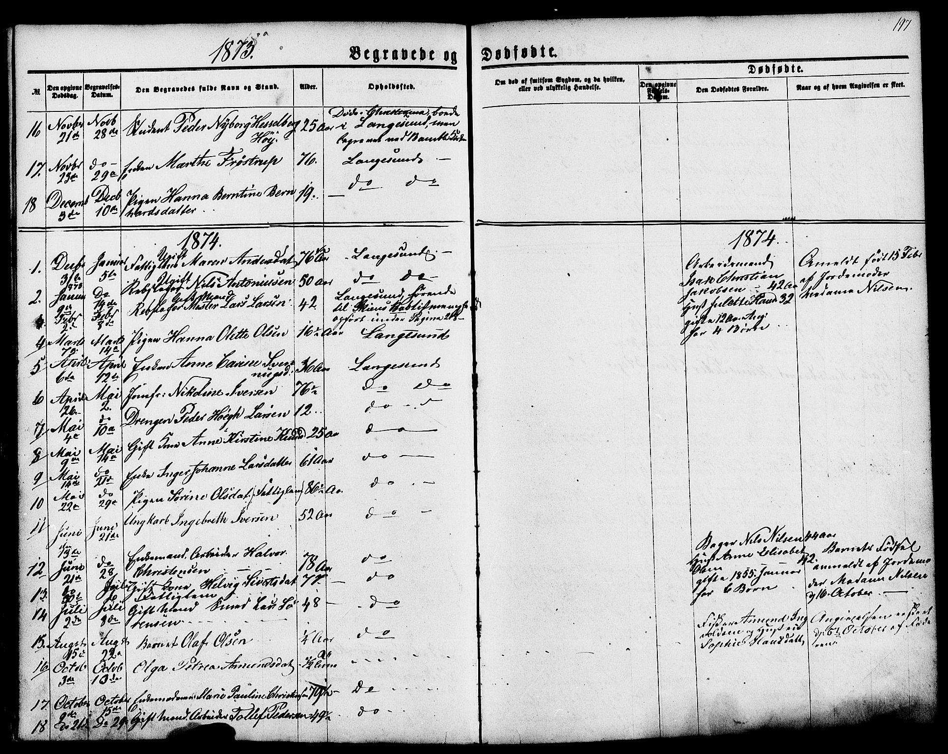 Langesund kirkebøker, AV/SAKO-A-280/G/Ga/L0004: Klokkerbok nr. 4, 1859-1884, s. 197