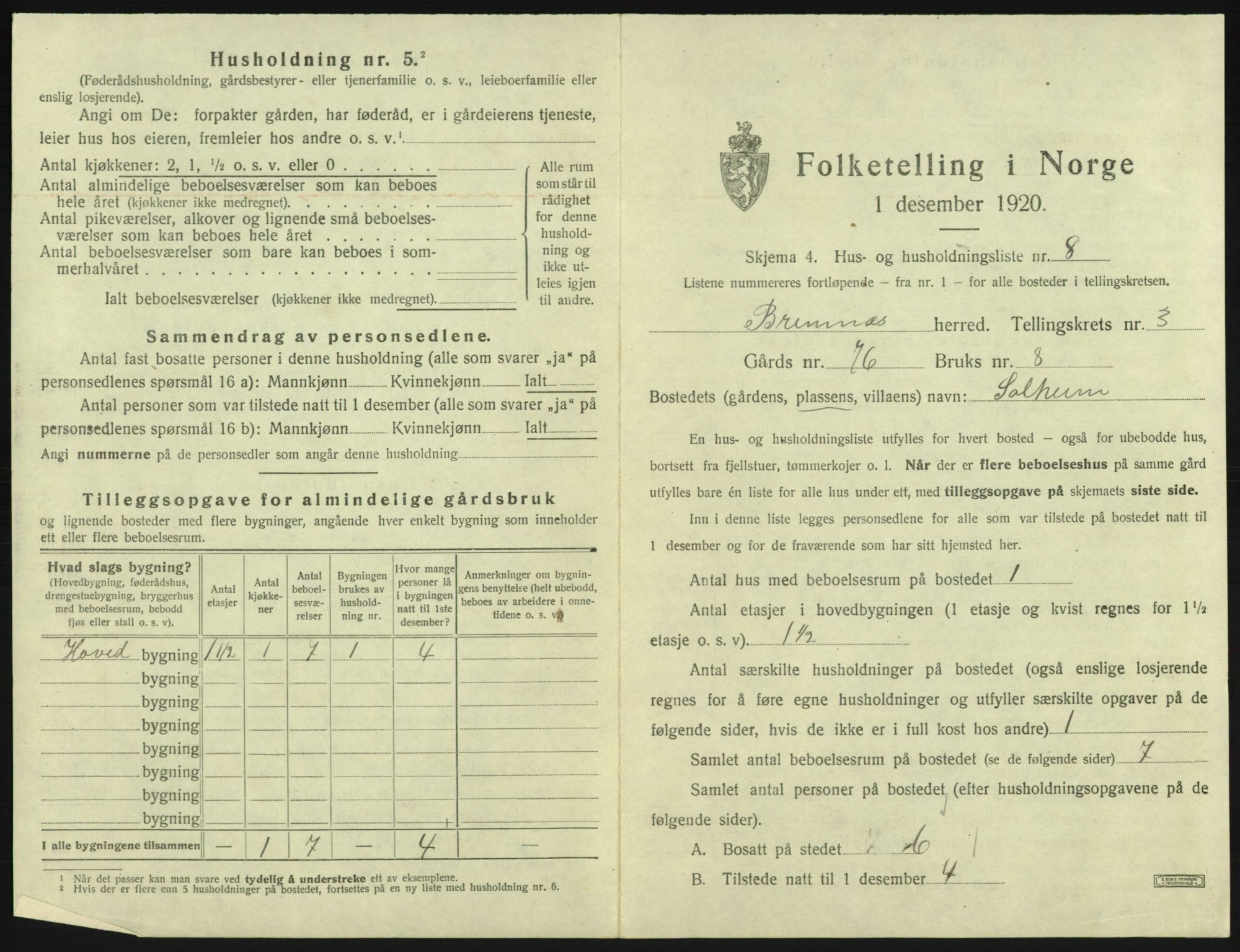 SAB, Folketelling 1920 for 1220 Bremnes herred, 1920, s. 133