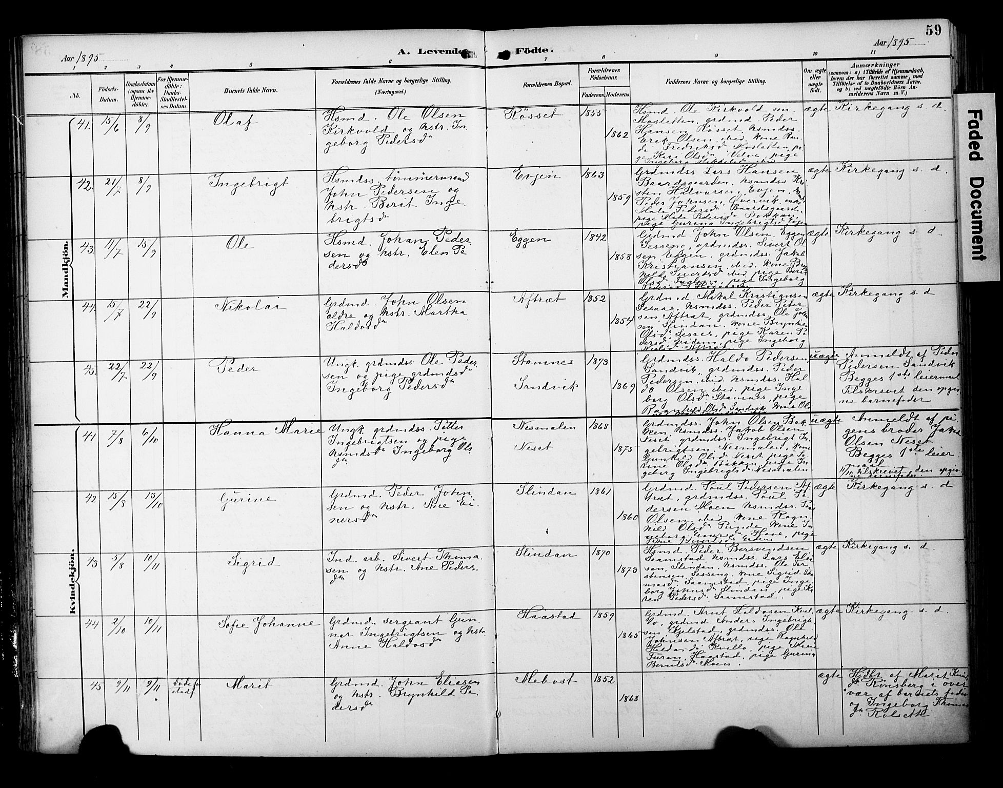 Ministerialprotokoller, klokkerbøker og fødselsregistre - Sør-Trøndelag, AV/SAT-A-1456/695/L1149: Ministerialbok nr. 695A09, 1891-1902, s. 59