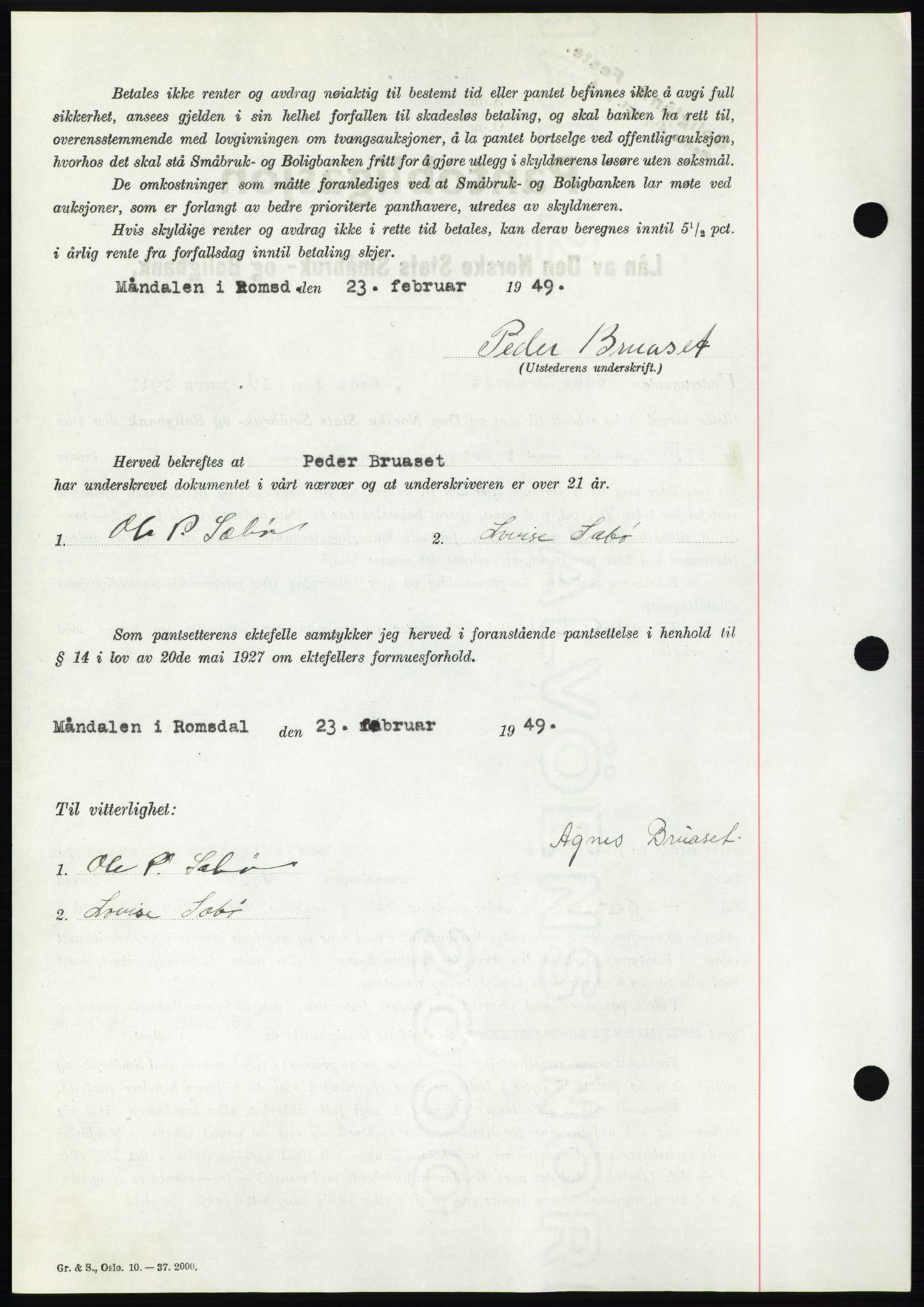 Romsdal sorenskriveri, AV/SAT-A-4149/1/2/2C: Pantebok nr. B4, 1948-1949, Dagboknr: 618/1949