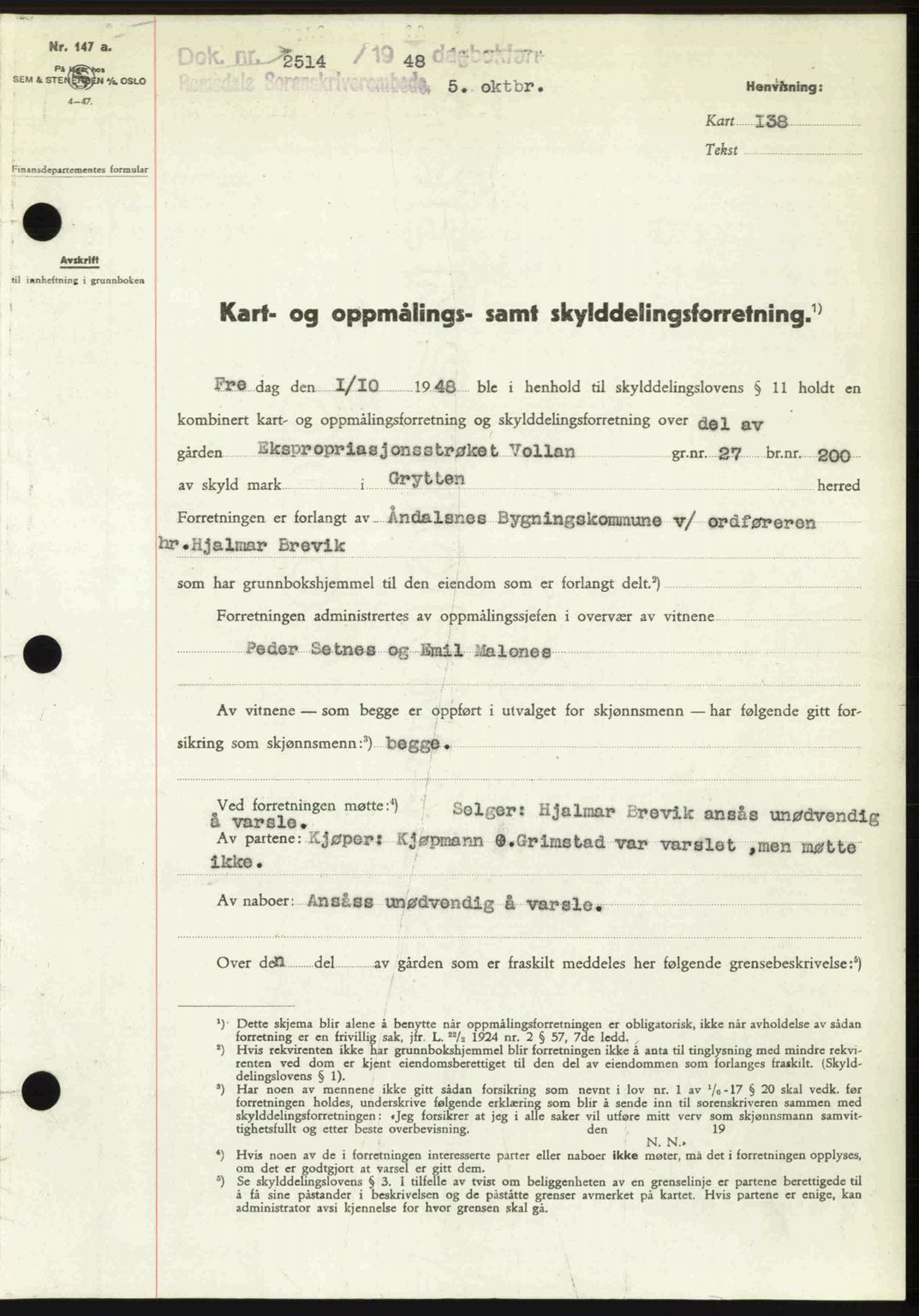 Romsdal sorenskriveri, SAT/A-4149/1/2/2C: Pantebok nr. A27, 1948-1948, Dagboknr: 2514/1948