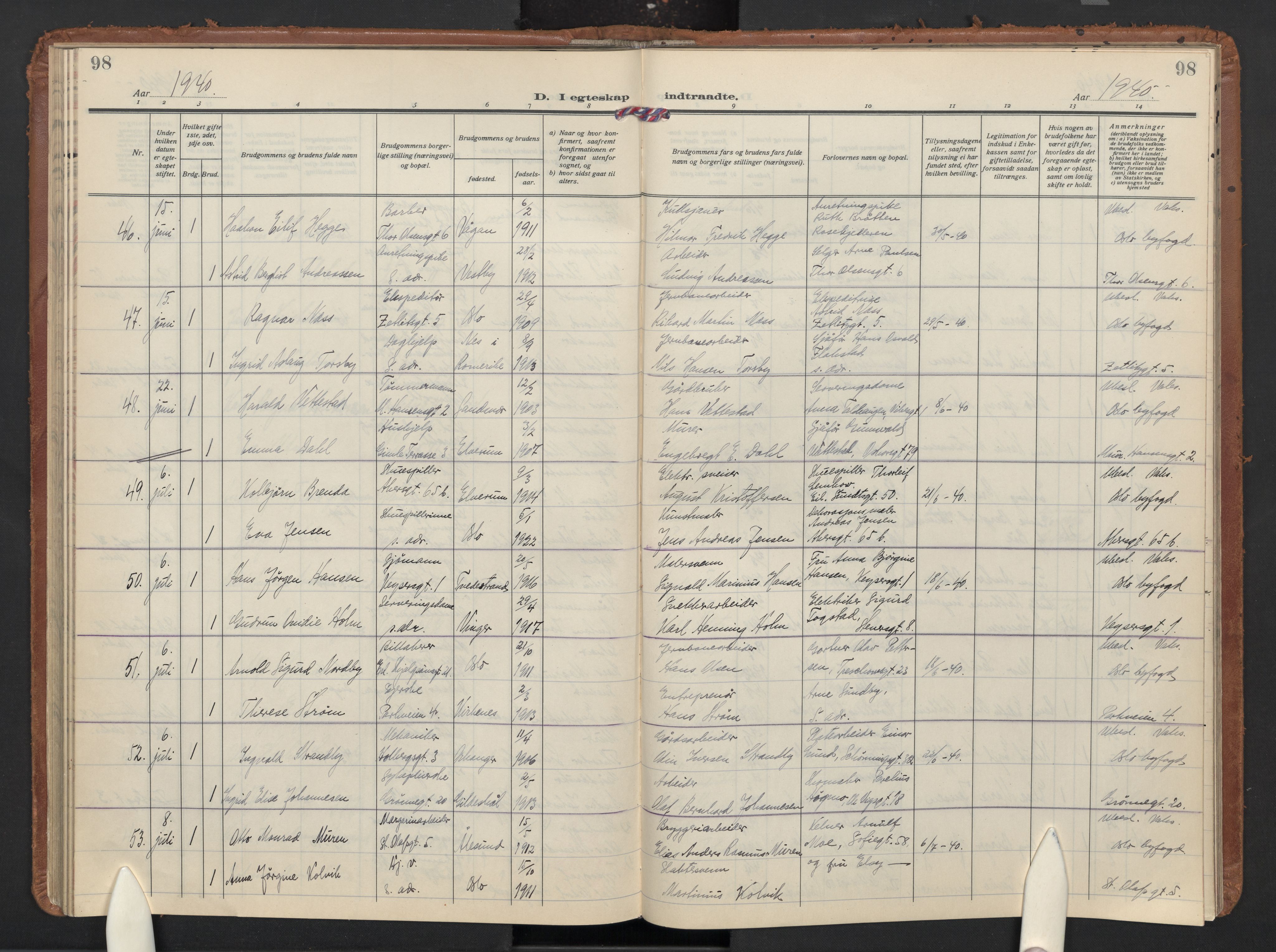 Trefoldighet prestekontor Kirkebøker, AV/SAO-A-10882/F/Fg: Ministerialbok nr. VII 2, 1923-1940, s. 98