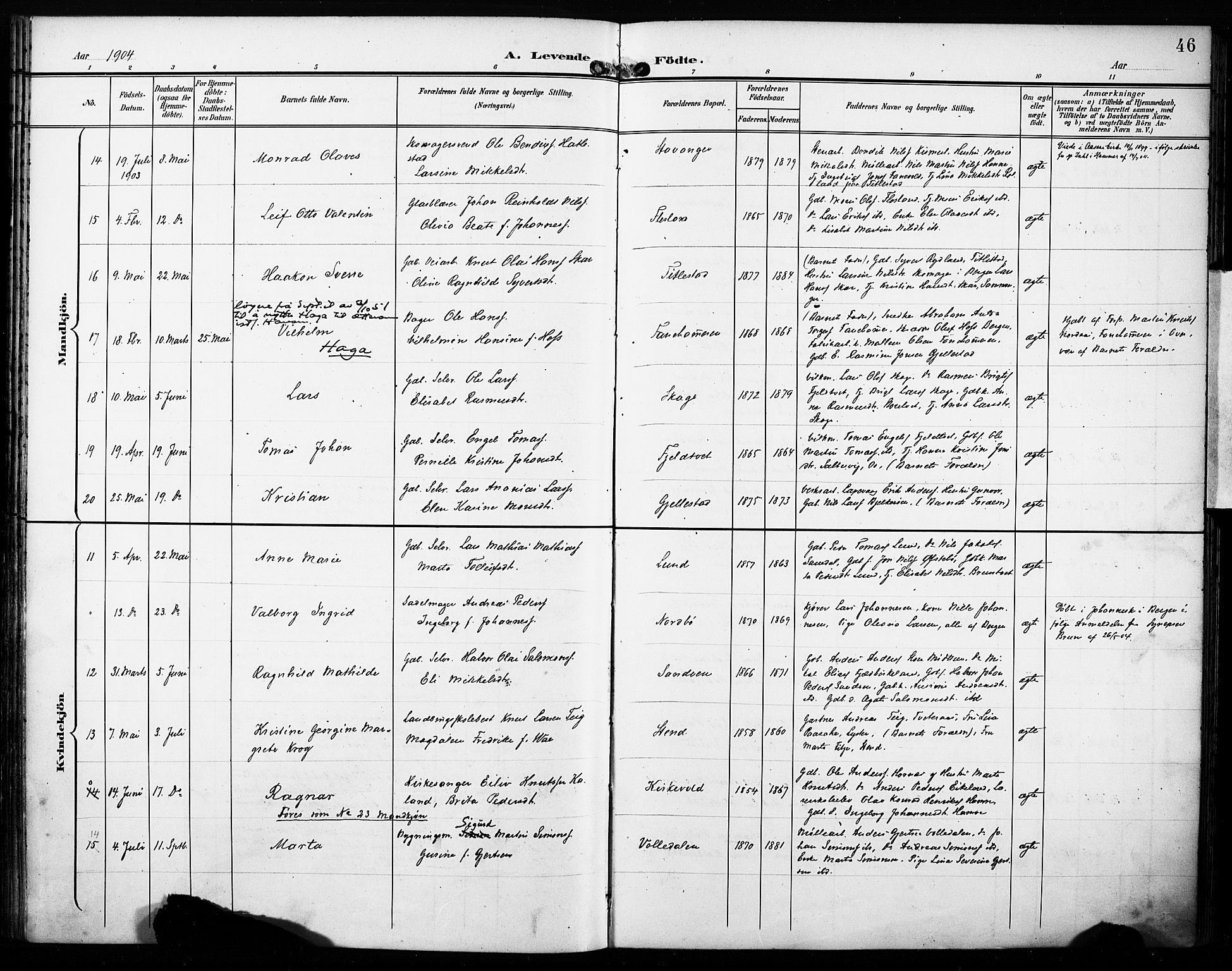 Fana Sokneprestembete, AV/SAB-A-75101/H/Haa/Haab/L0003: Ministerialbok nr. B 3, 1898-1907, s. 46