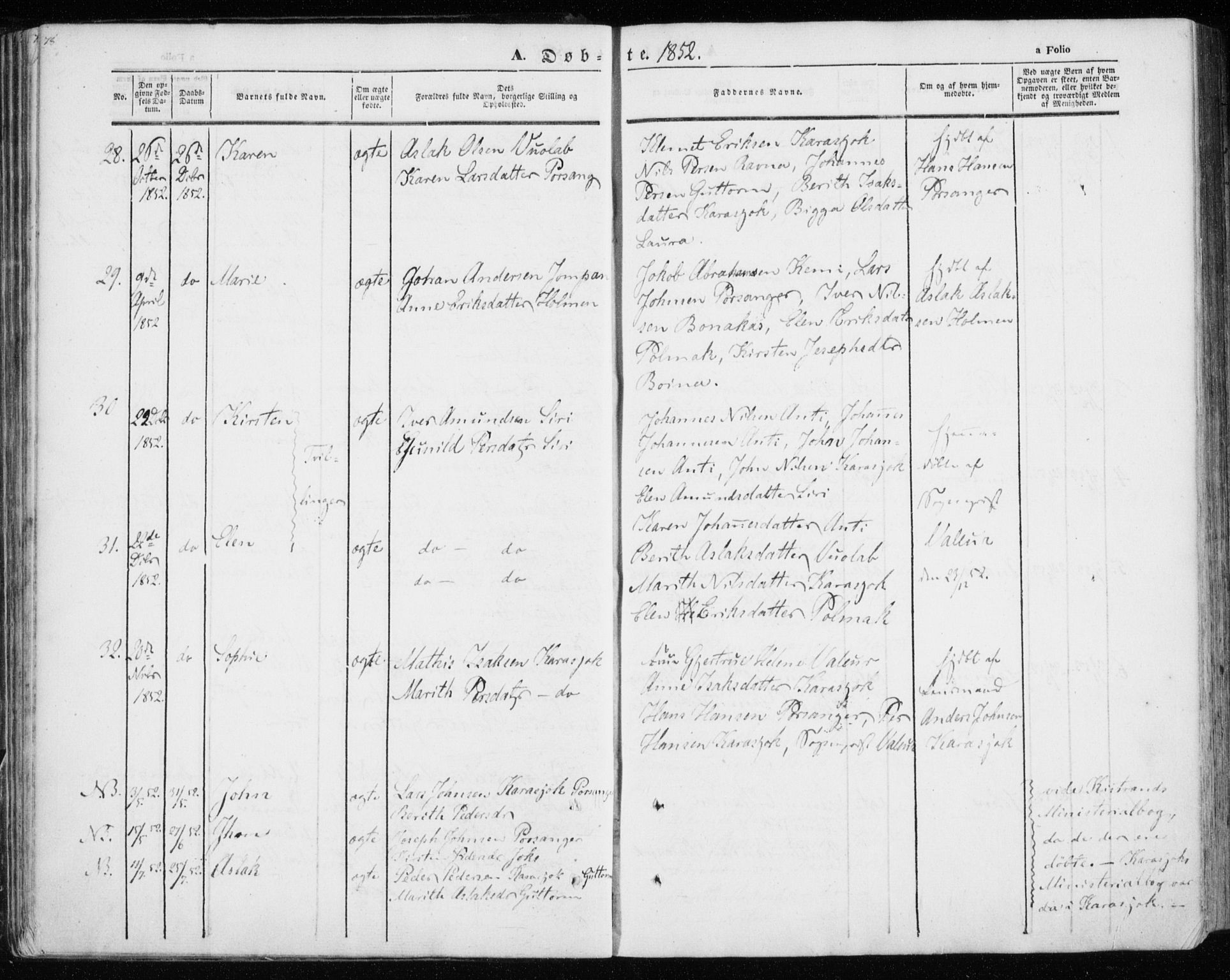 Kistrand/Porsanger sokneprestembete, AV/SATØ-S-1351/H/Ha/L0012.kirke: Ministerialbok nr. 12, 1843-1871, s. 78-79