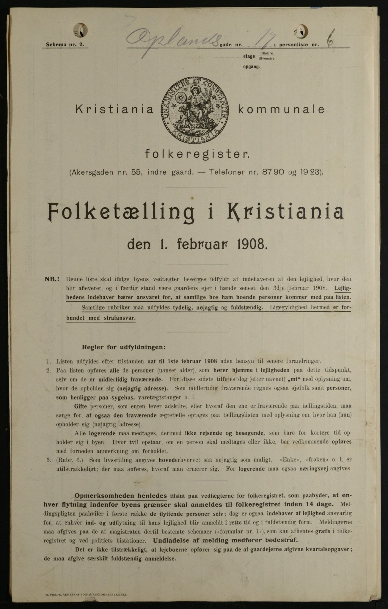 OBA, Kommunal folketelling 1.2.1908 for Kristiania kjøpstad, 1908, s. 68004