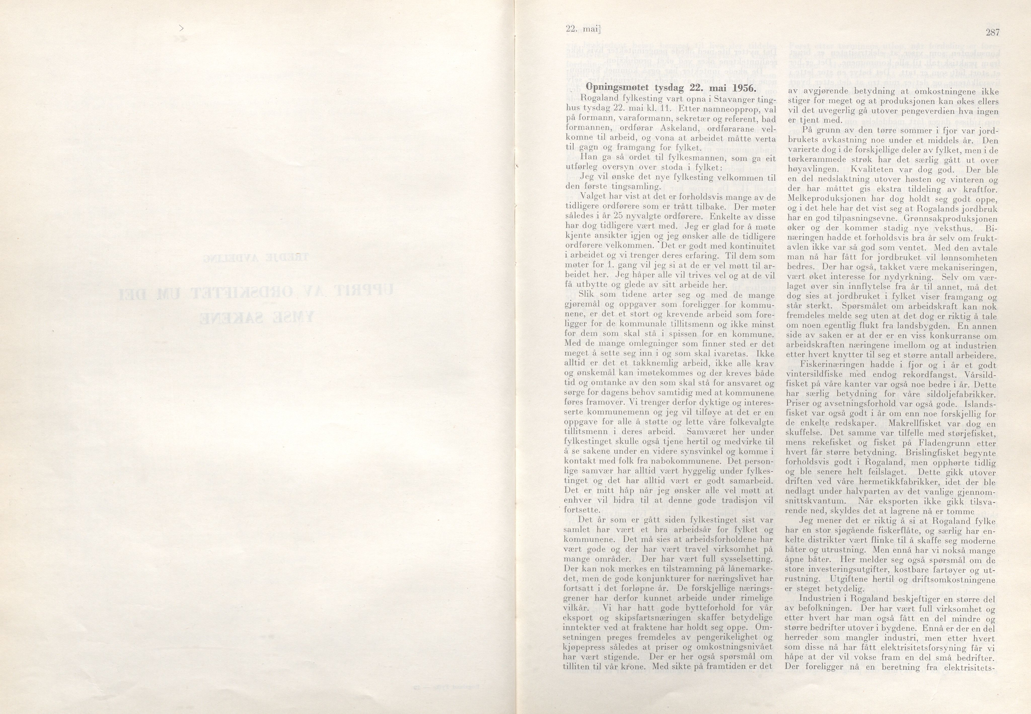 Rogaland fylkeskommune - Fylkesrådmannen , IKAR/A-900/A/Aa/Aaa/L0075: Møtebok , 1956, s. 287