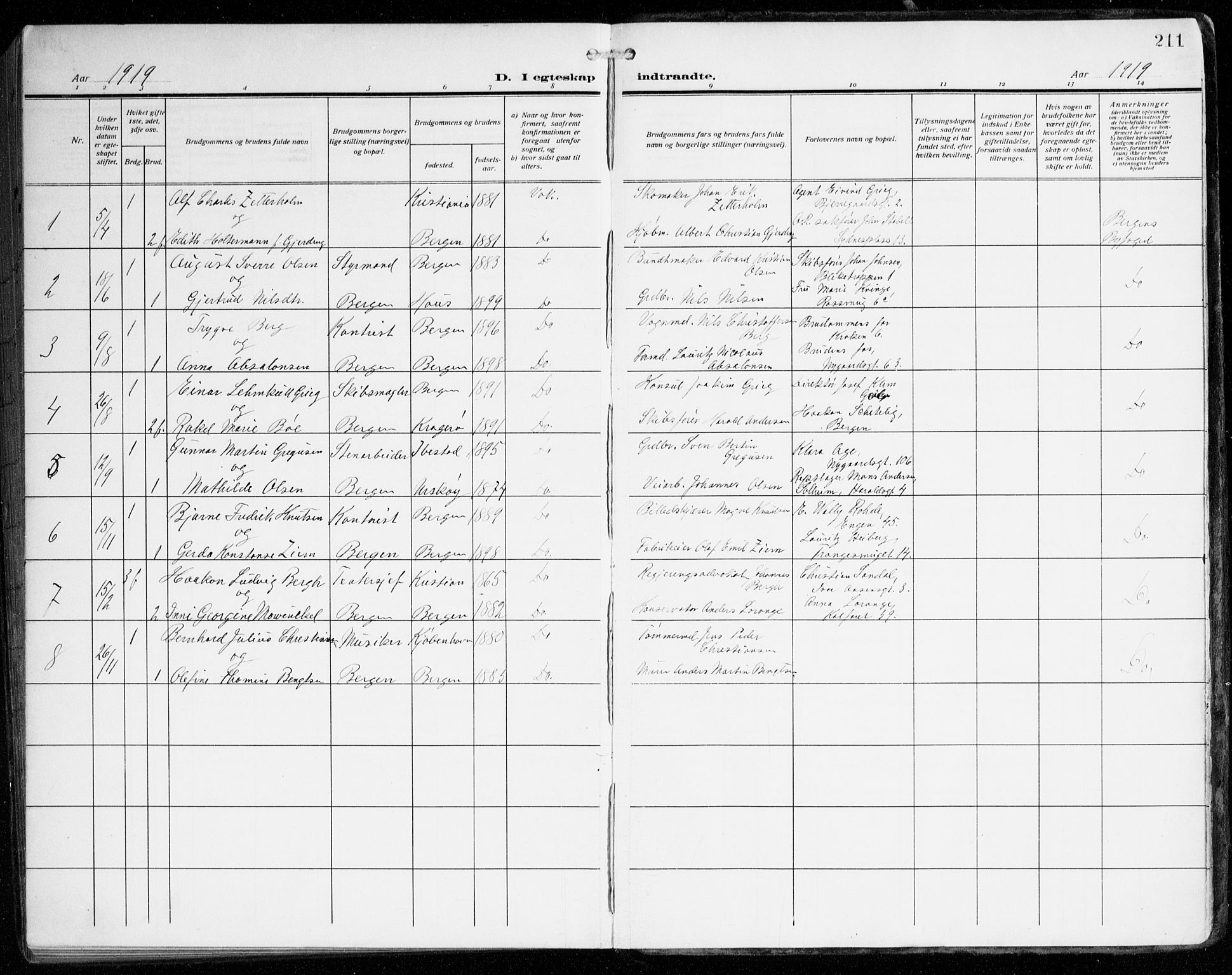 Johanneskirken sokneprestembete, AV/SAB-A-76001/H/Haa/L0013: Ministerialbok nr. D 2, 1912-1929, s. 211