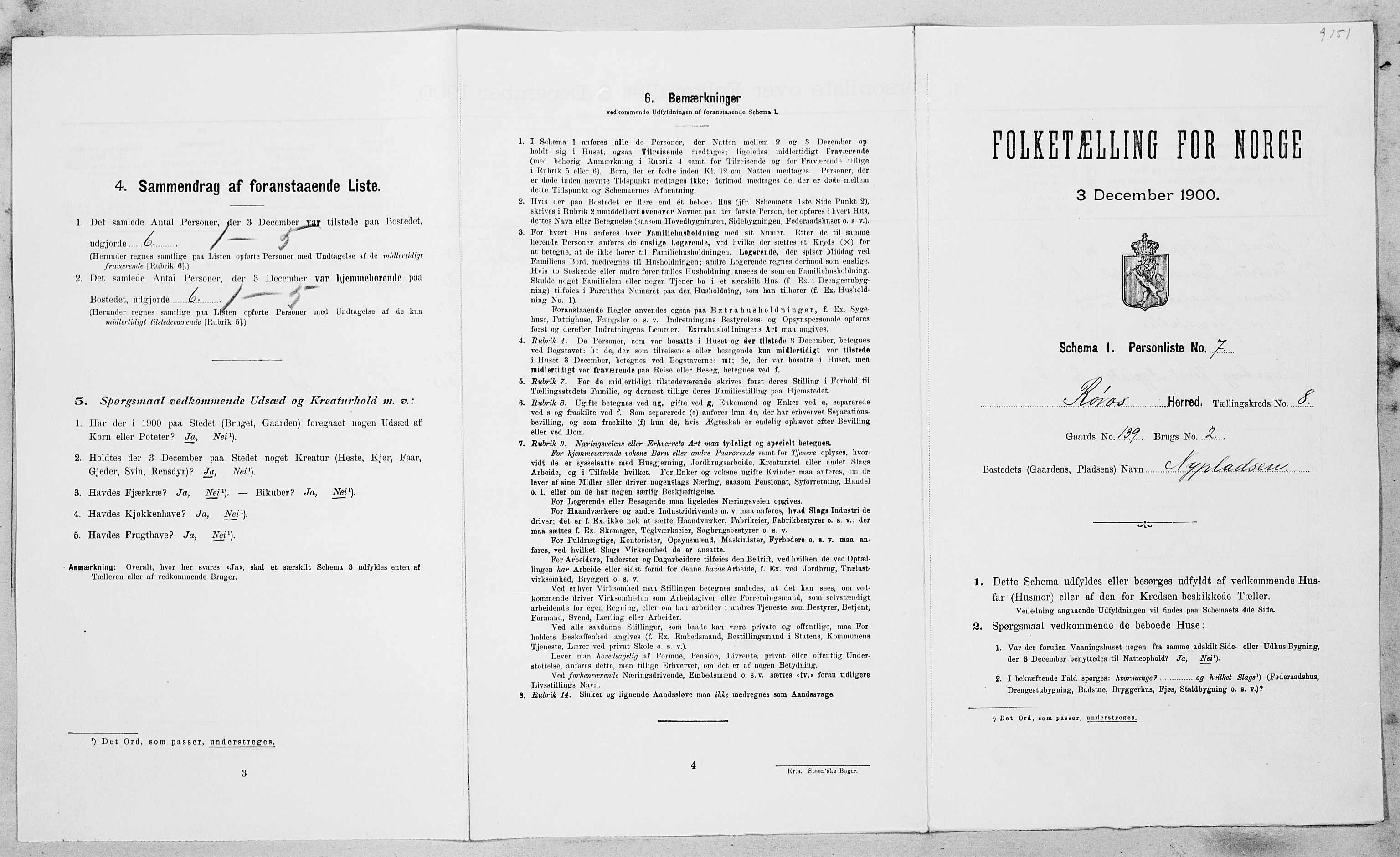 SAT, Folketelling 1900 for 1640 Røros herred, 1900, s. 910