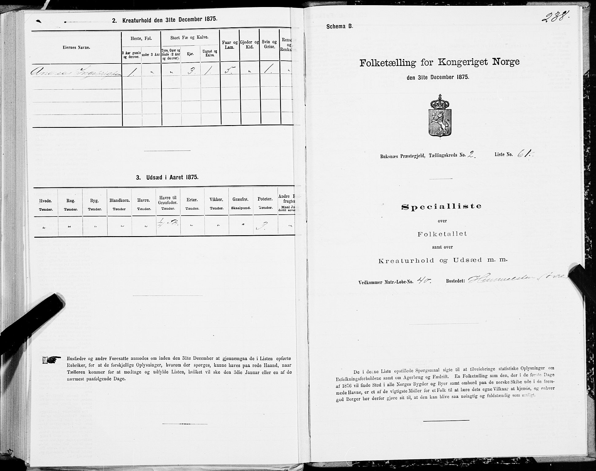 SAT, Folketelling 1875 for 1860P Buksnes prestegjeld, 1875, s. 1238