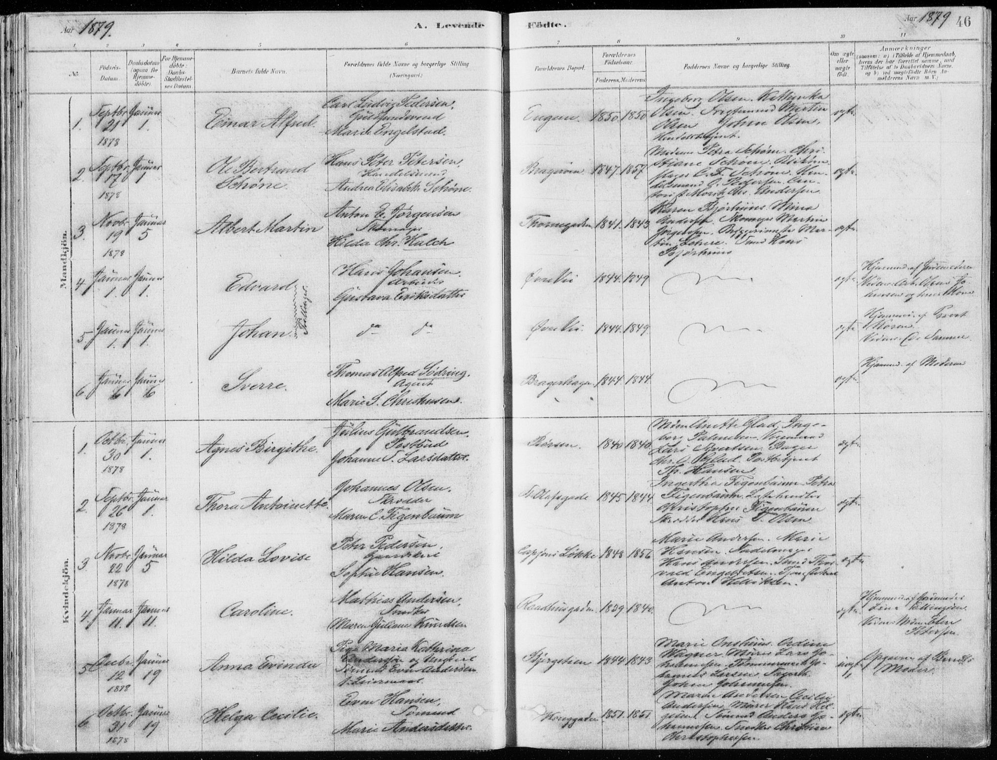 Bragernes kirkebøker, AV/SAKO-A-6/F/Fb/L0006a: Ministerialbok nr. II 6A, 1878-1885, s. 46