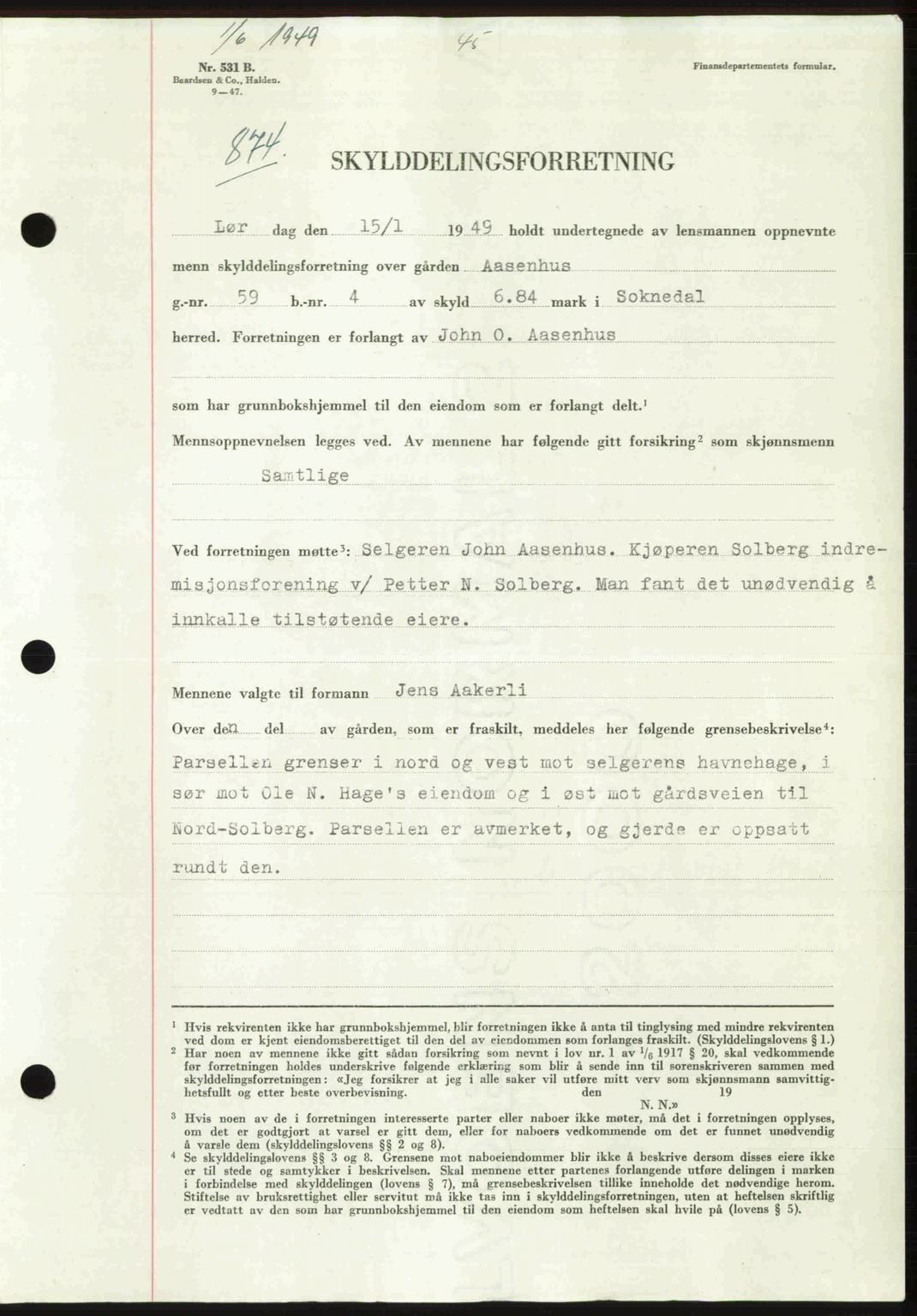 Gauldal sorenskriveri, SAT/A-0014/1/2/2C: Pantebok nr. A8, 1949-1949, Dagboknr: 874/1949