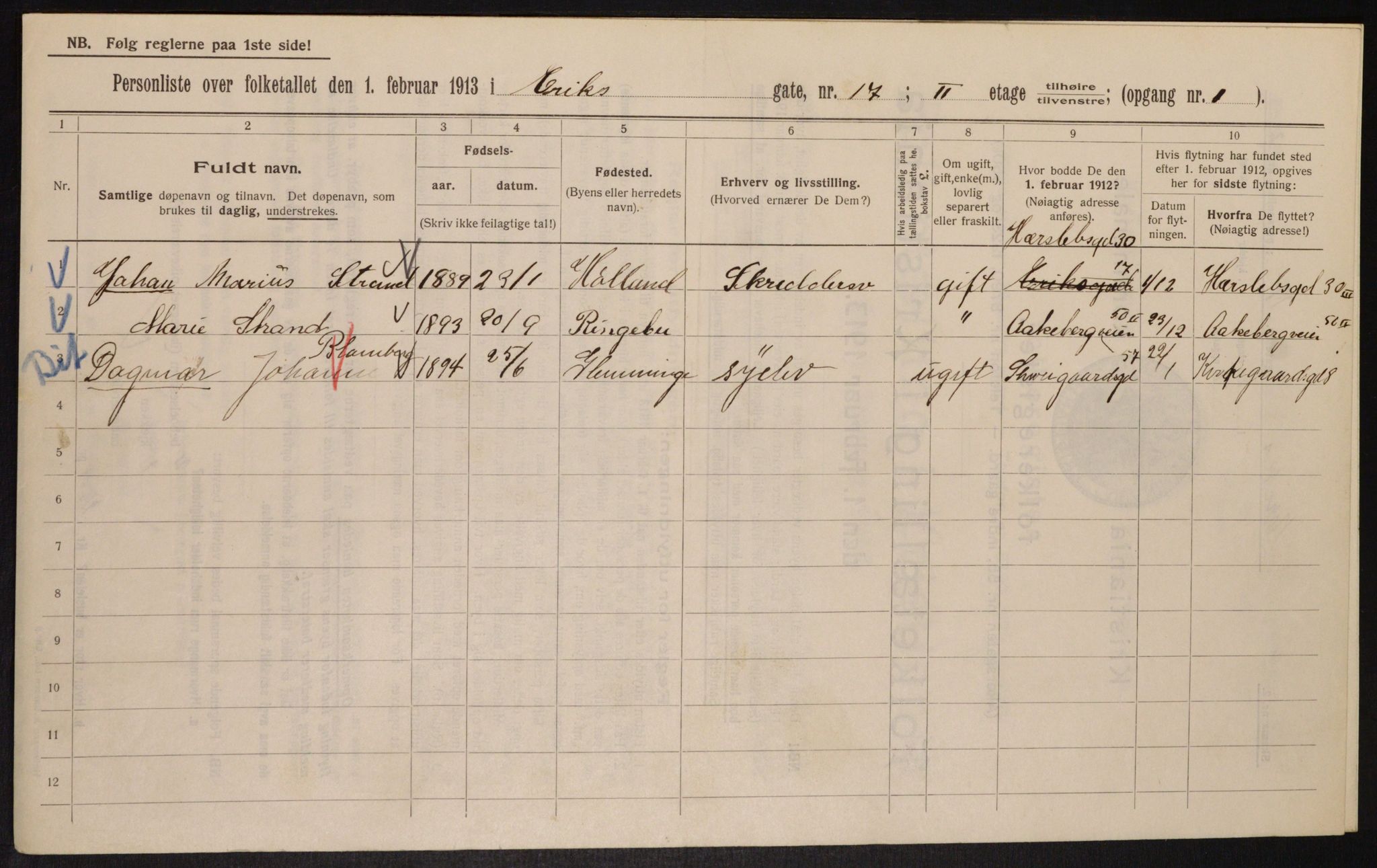 OBA, Kommunal folketelling 1.2.1913 for Kristiania, 1913, s. 20193