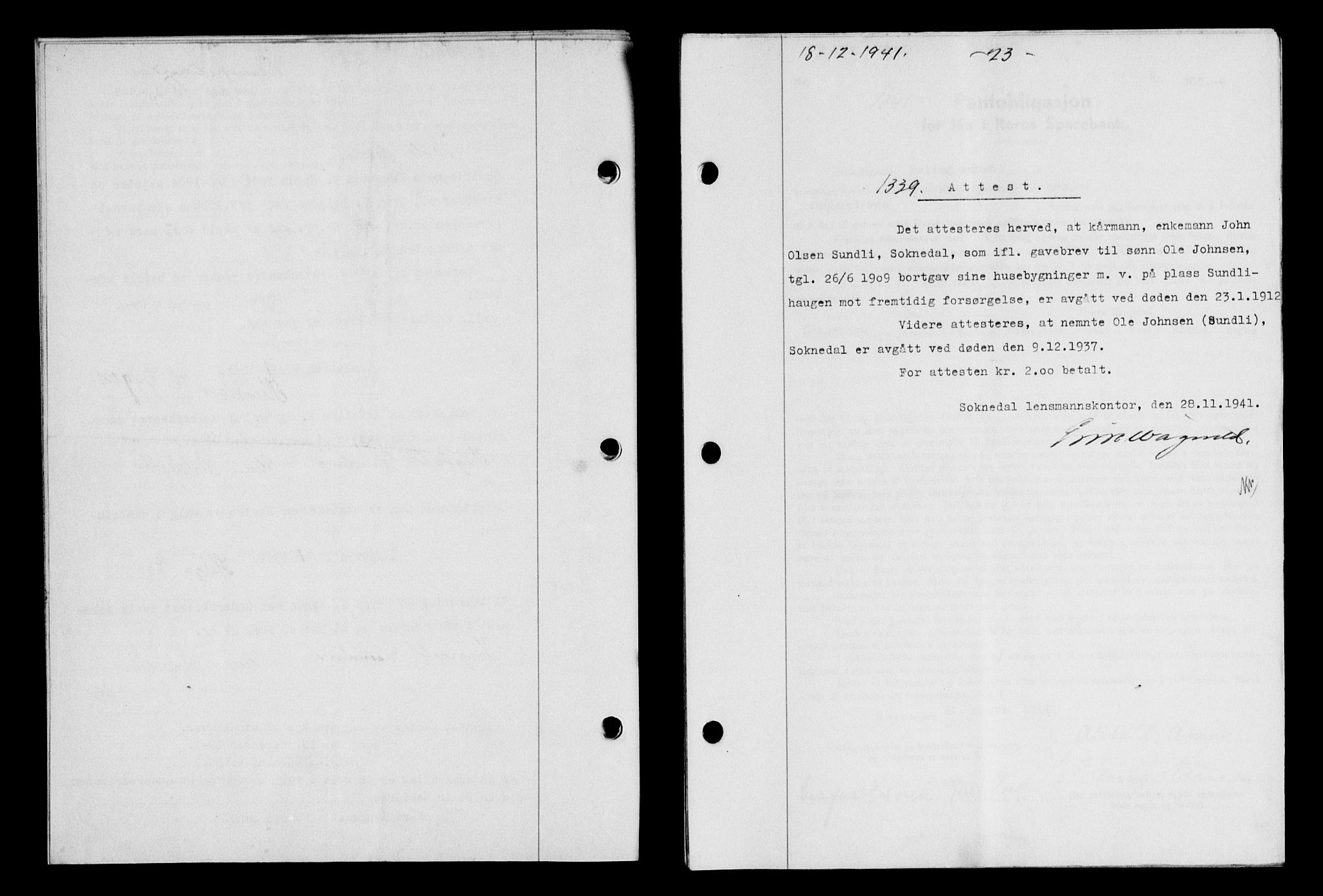 Gauldal sorenskriveri, SAT/A-0014/1/2/2C/L0054: Pantebok nr. 59, 1941-1942, Dagboknr: 1339/1941