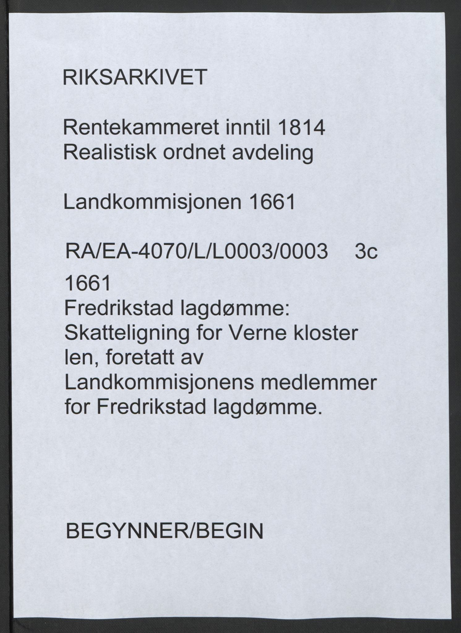 Rentekammeret inntil 1814, Realistisk ordnet avdeling, RA/EA-4070/L/L0003/0003: Fredrikstad lagdømme: / Skatteligning for Verne kloster len, foretatt av Landkommisjonens medlemmer for Fredrikstad lagdømme., 1661