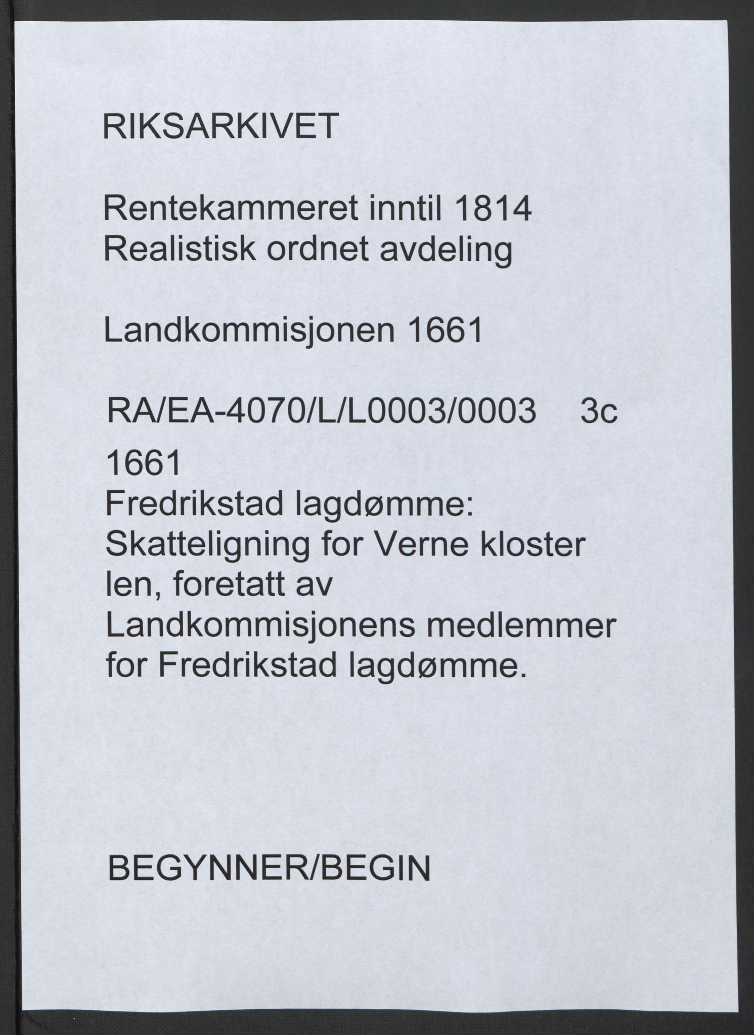 Rentekammeret inntil 1814, Realistisk ordnet avdeling, AV/RA-EA-4070/L/L0003/0003: Fredrikstad lagdømme: / Skatteligning for Verne kloster len, foretatt av Landkommisjonens medlemmer for Fredrikstad lagdømme., 1661