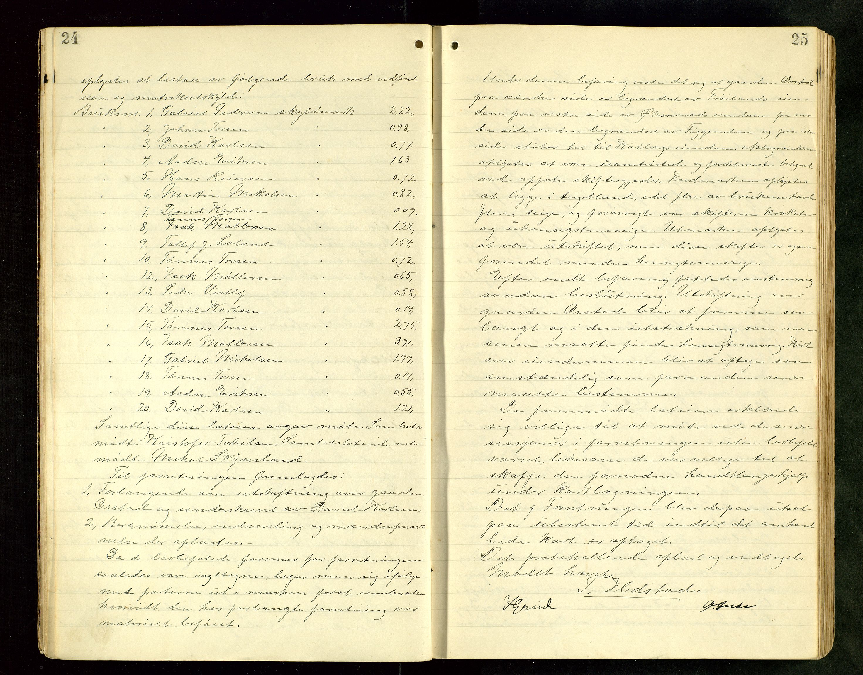 Rogaland jordskifterett, AV/SAST-A-102426/Oa/L0067: Forhandlingsprotokoll, 1908-1910, s. 24-25