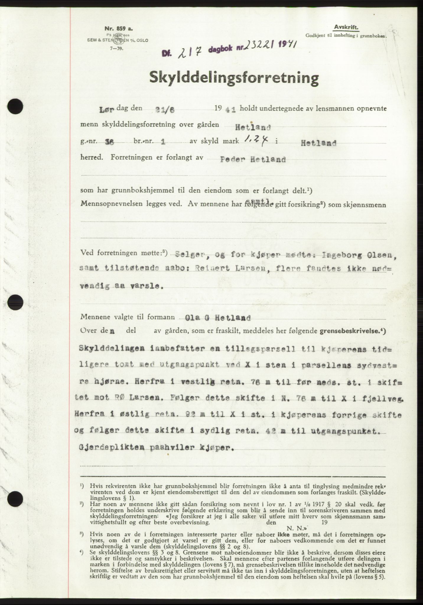 Jæren sorenskriveri, SAST/A-100310/03/G/Gba/L0080: Pantebok, 1941-1941, Dagboknr: 2322/1941