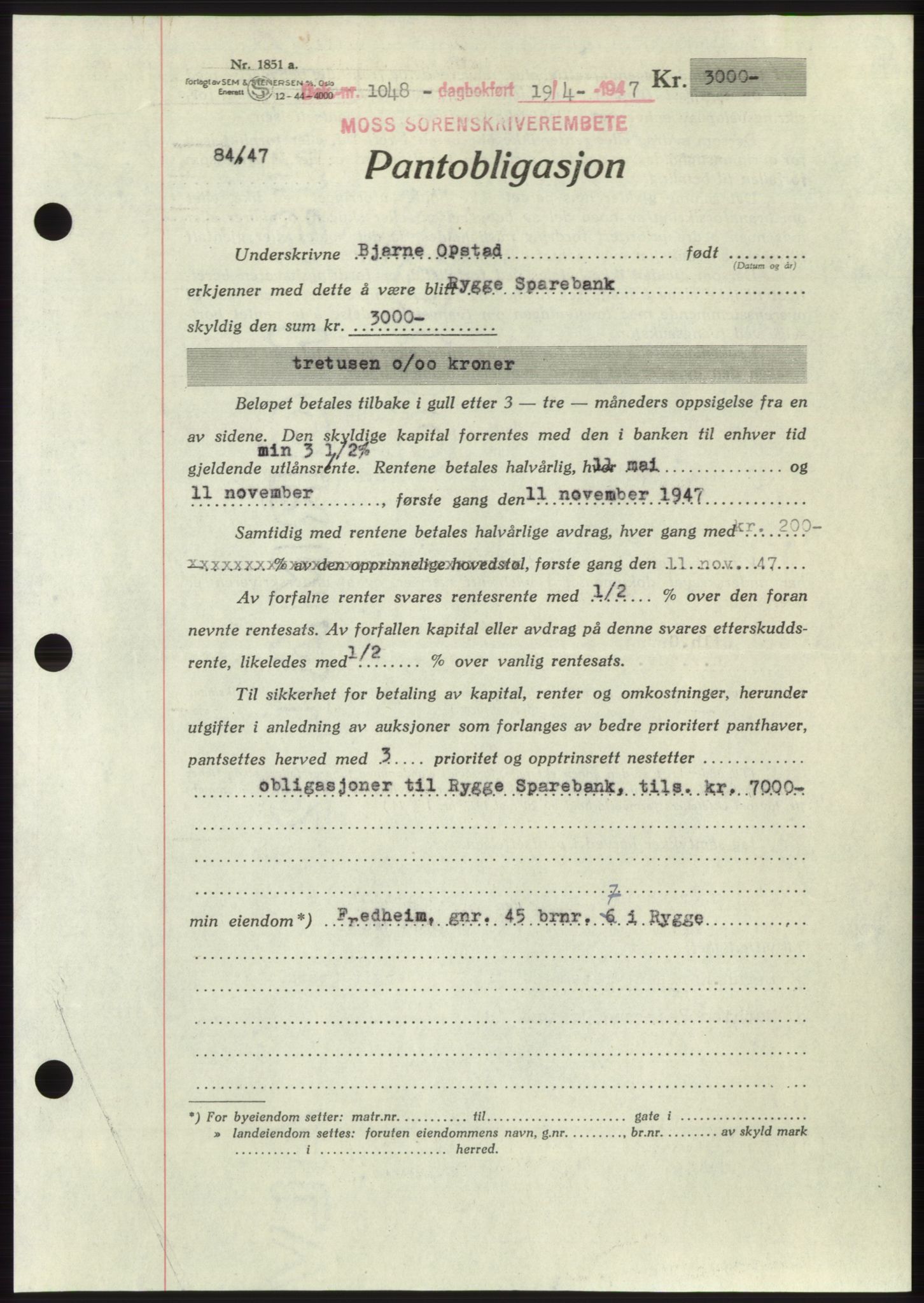 Moss sorenskriveri, SAO/A-10168: Pantebok nr. B17, 1947-1947, Dagboknr: 1048/1947