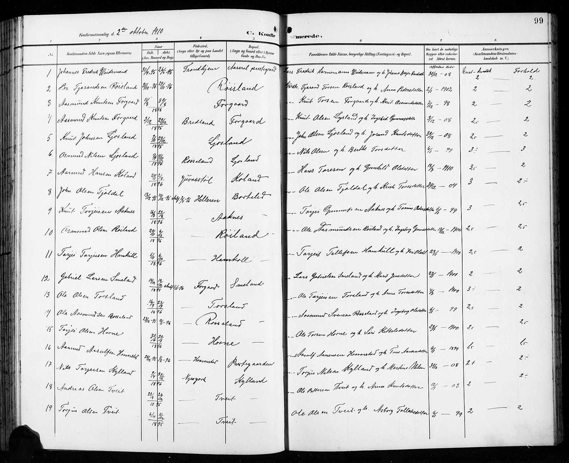 Åseral sokneprestkontor, AV/SAK-1111-0051/F/Fb/L0003: Klokkerbok nr. B 3, 1900-1919, s. 99