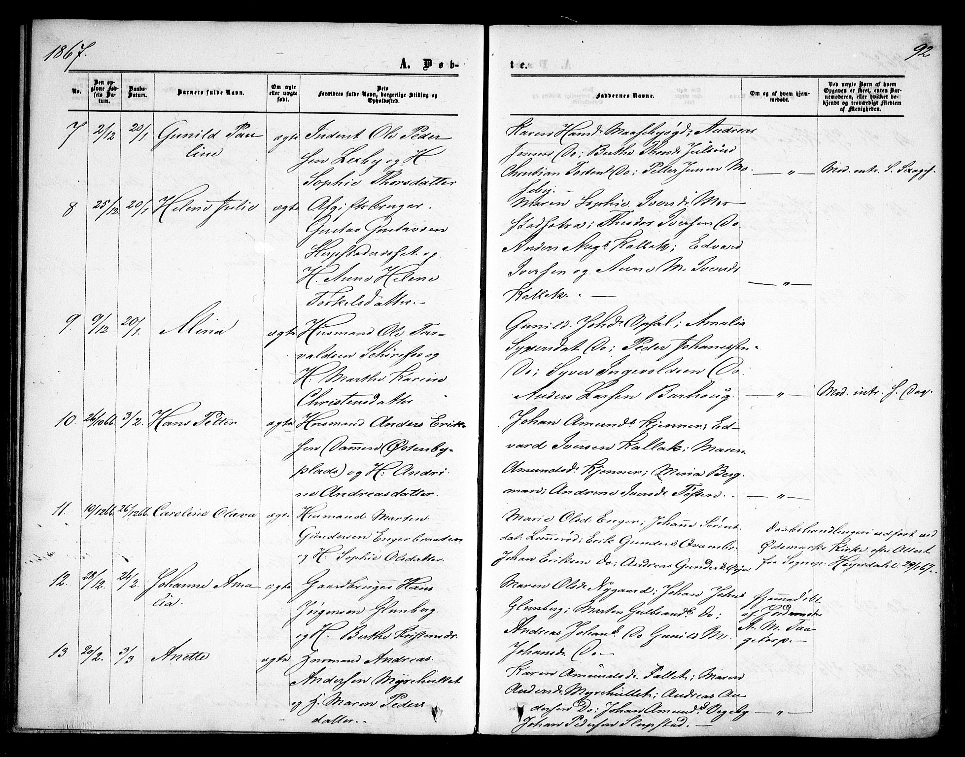 Rødenes prestekontor Kirkebøker, AV/SAO-A-2005/F/Fa/L0007: Ministerialbok nr. I 7, 1860-1869, s. 92