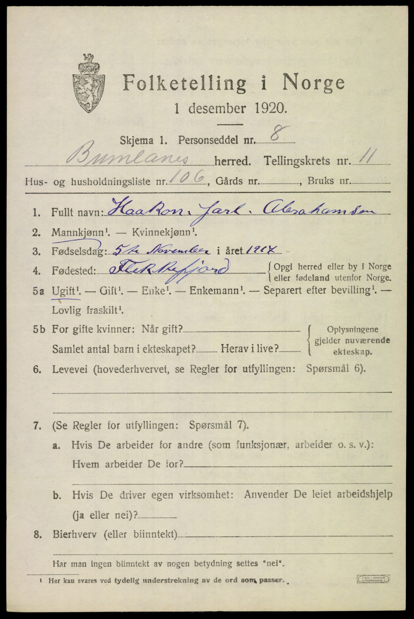 SAKO, Folketelling 1920 for 0726 Brunlanes herred, 1920, s. 10499