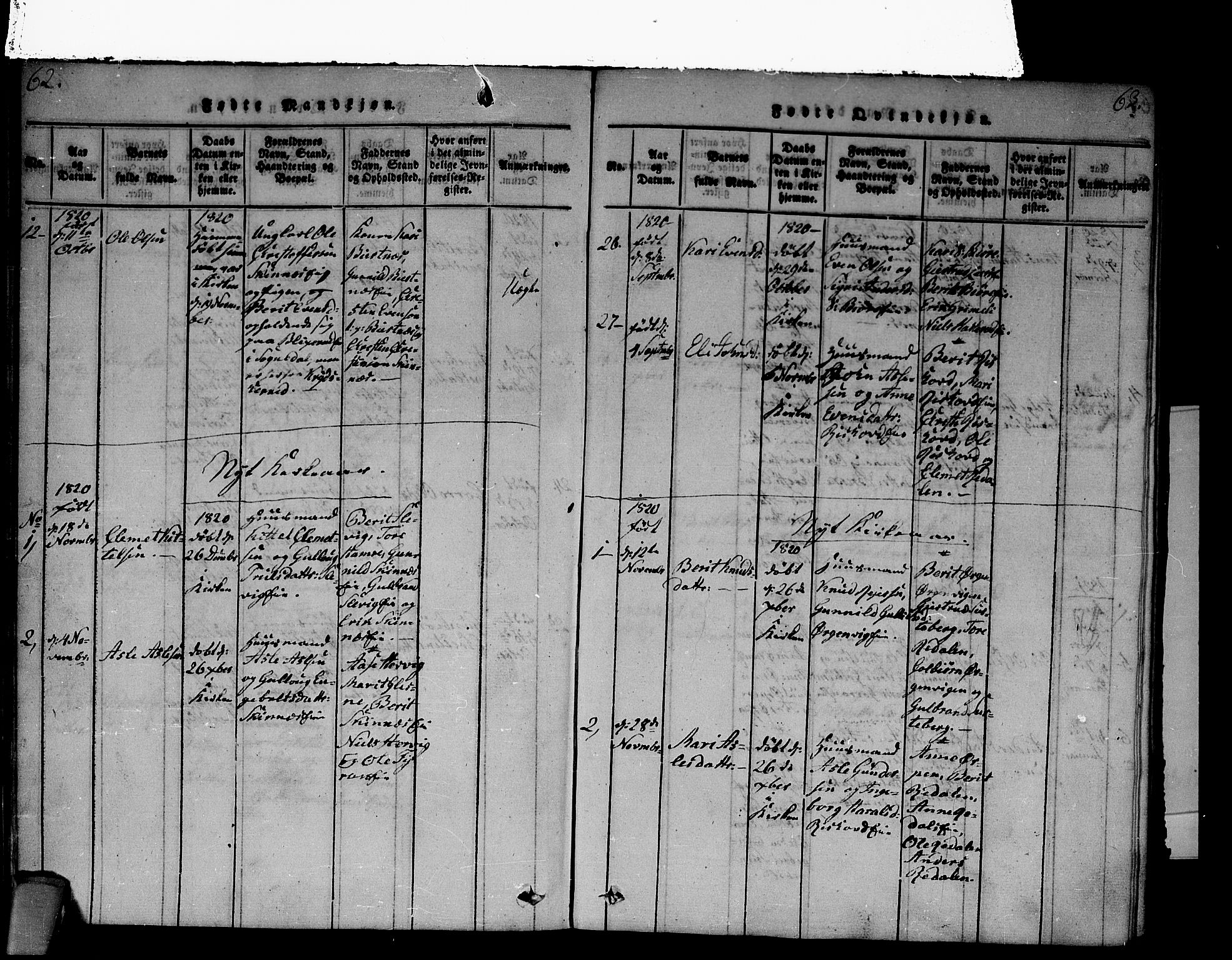 Krødsherad kirkebøker, AV/SAKO-A-19/F/Fa/L0001: Ministerialbok nr. 1, 1815-1829, s. 62-63