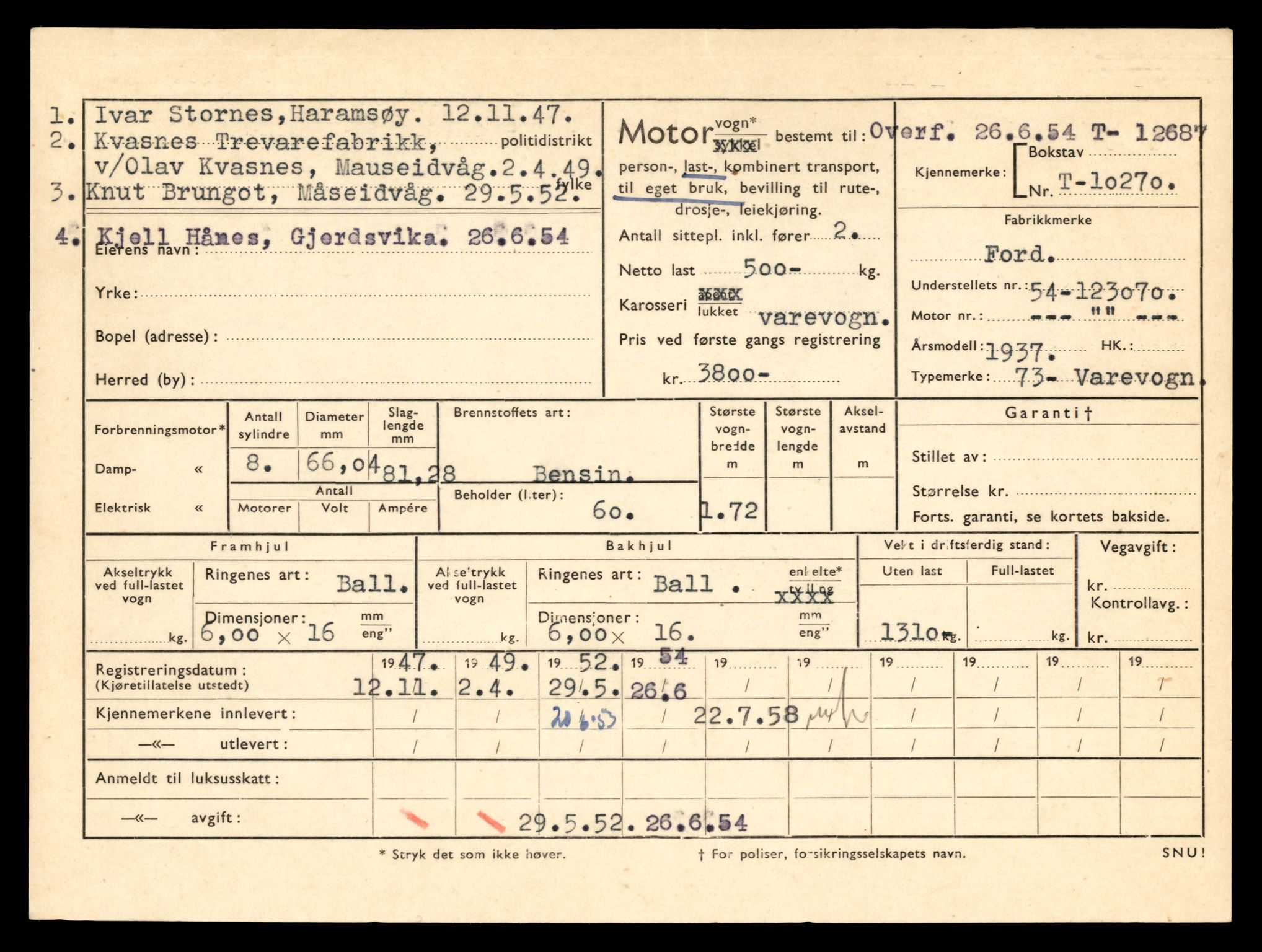 Møre og Romsdal vegkontor - Ålesund trafikkstasjon, AV/SAT-A-4099/F/Fe/L0035: Registreringskort for kjøretøy T 12653 - T 12829, 1927-1998, s. 603