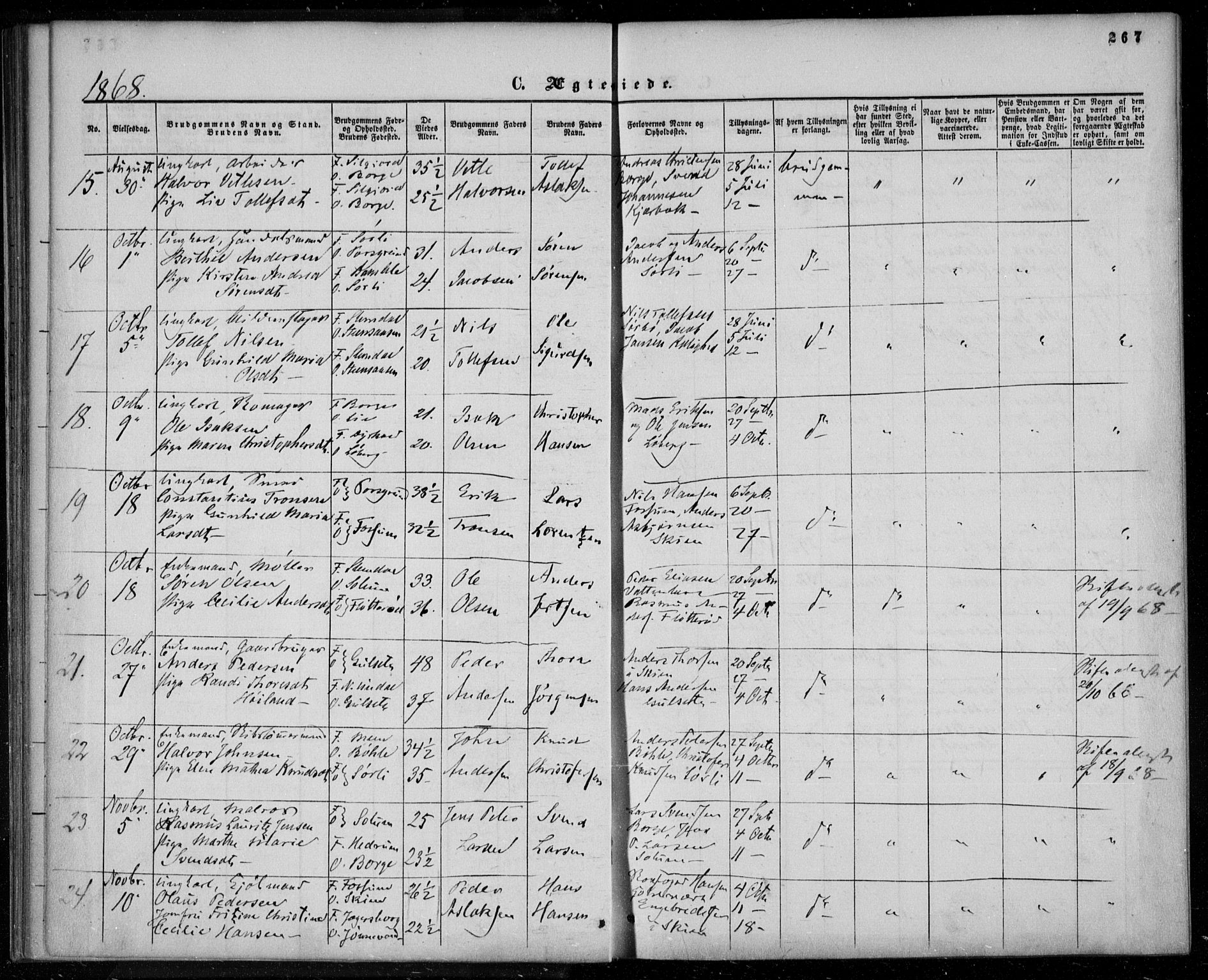 Gjerpen kirkebøker, AV/SAKO-A-265/F/Fa/L0008b: Ministerialbok nr. I 8B, 1857-1871, s. 267