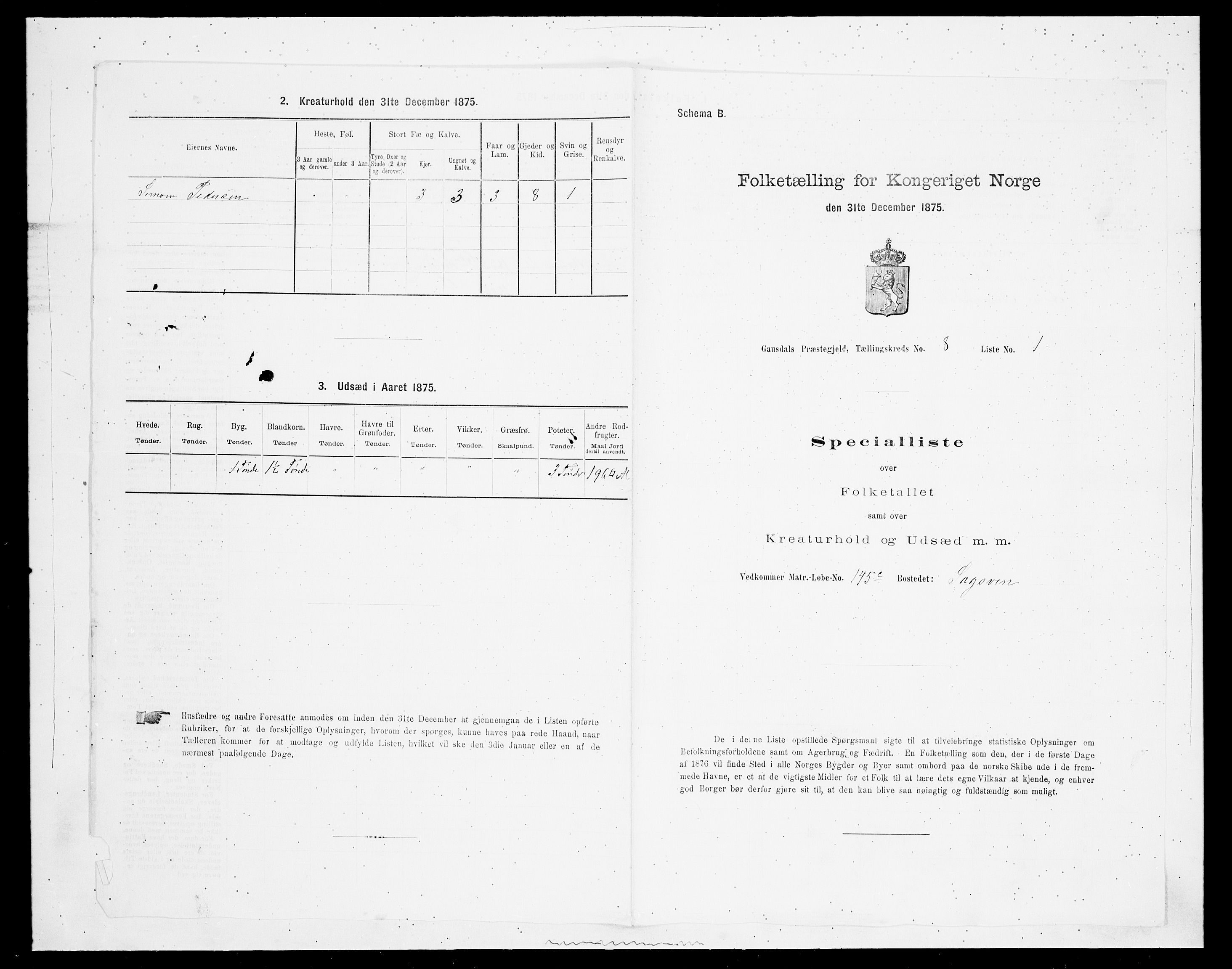 SAH, Folketelling 1875 for 0522P Gausdal prestegjeld, 1875, s. 1409