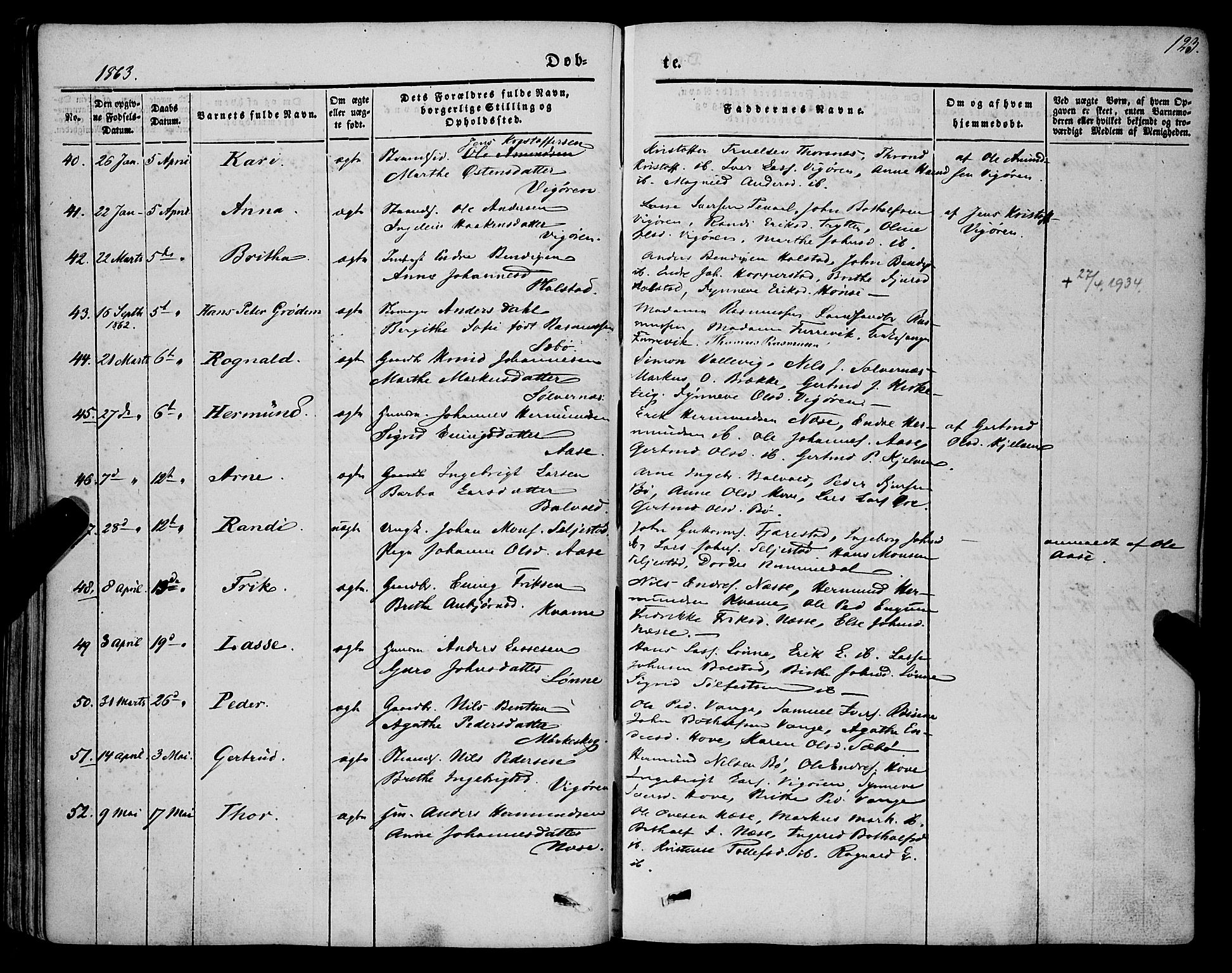 Vik sokneprestembete, AV/SAB-A-81501/H/Haa/Haaa/L0008: Ministerialbok nr. A 8, 1846-1865, s. 123