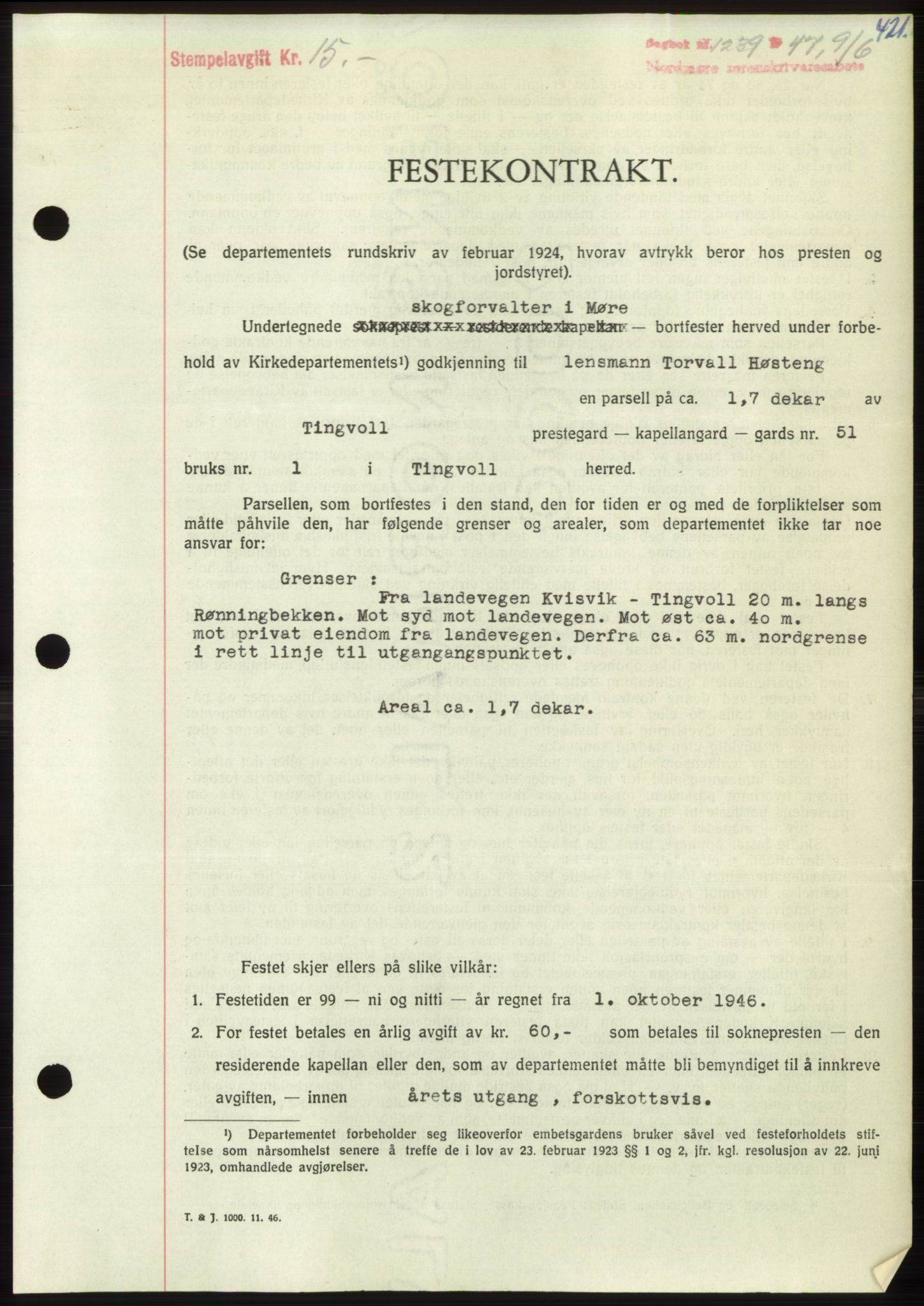 Nordmøre sorenskriveri, SAT/A-4132/1/2/2Ca: Pantebok nr. B96, 1947-1947, Dagboknr: 1239/1947