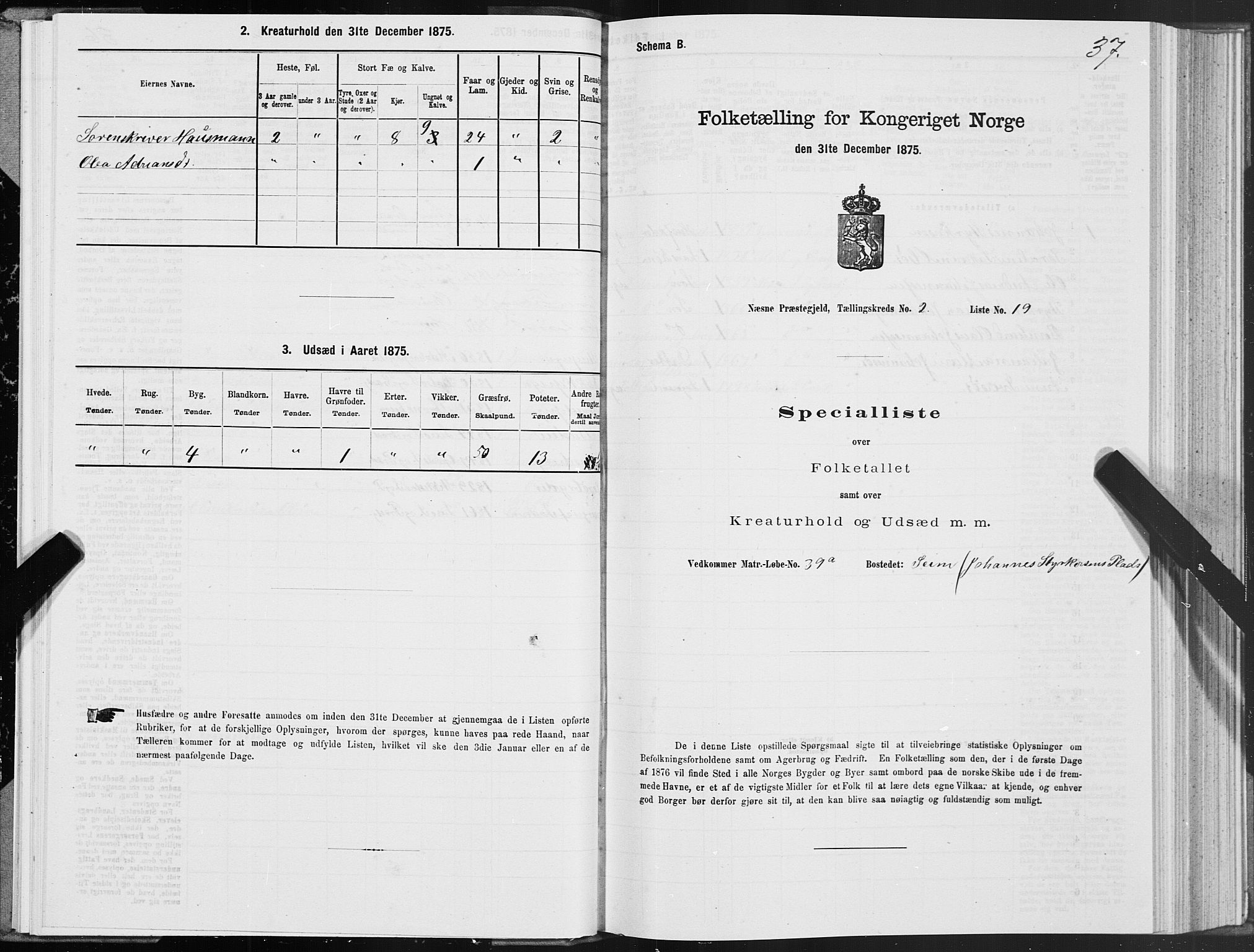 SAT, Folketelling 1875 for 1828P Nesna prestegjeld, 1875, s. 2037