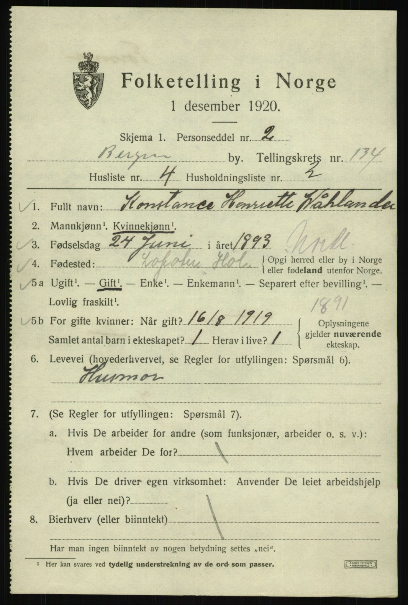 SAB, Folketelling 1920 for 1301 Bergen kjøpstad, 1920, s. 225101