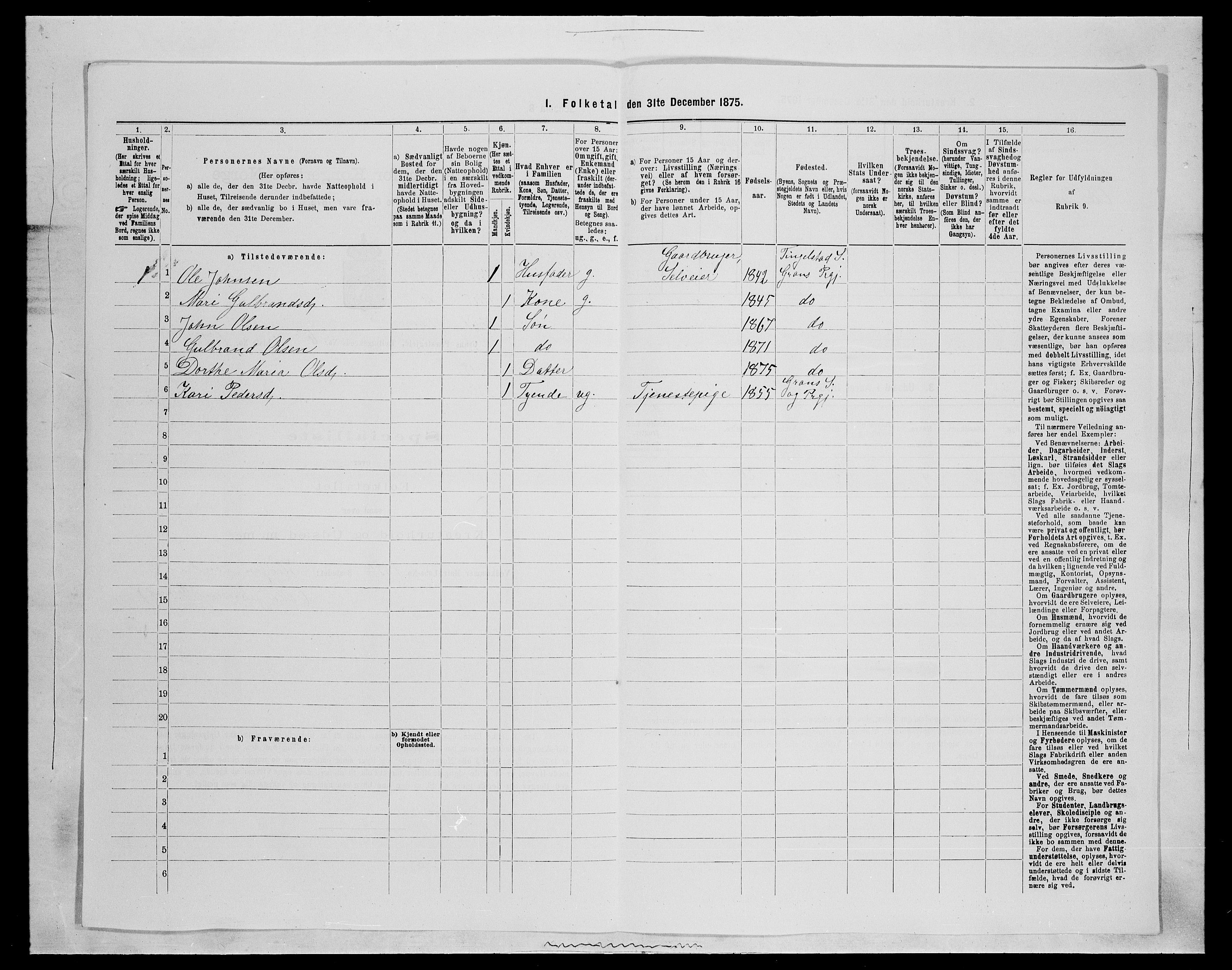 SAH, Folketelling 1875 for 0534P Gran prestegjeld, 1875, s. 1155