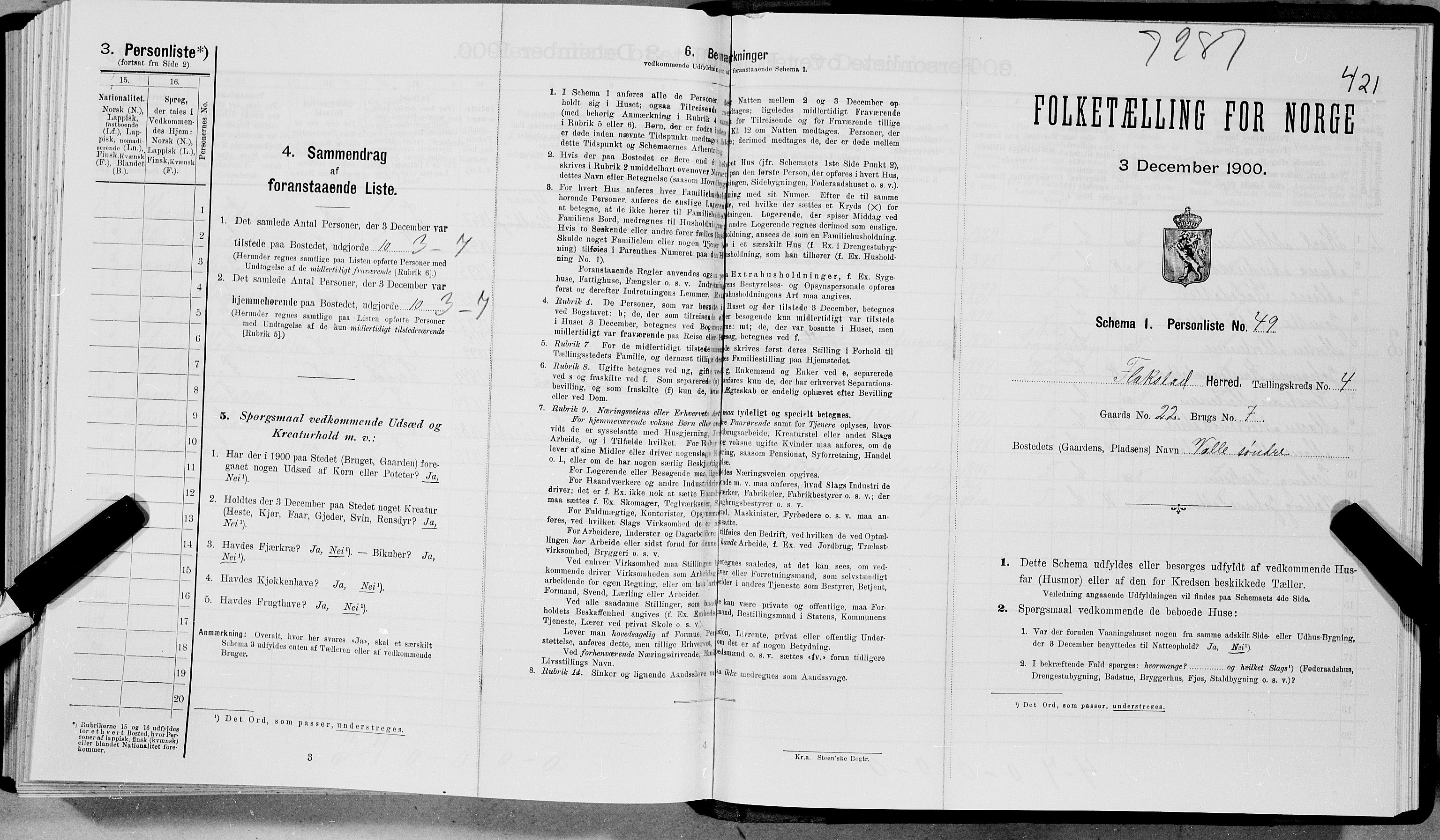 SAT, Folketelling 1900 for 1859 Flakstad herred, 1900, s. 442