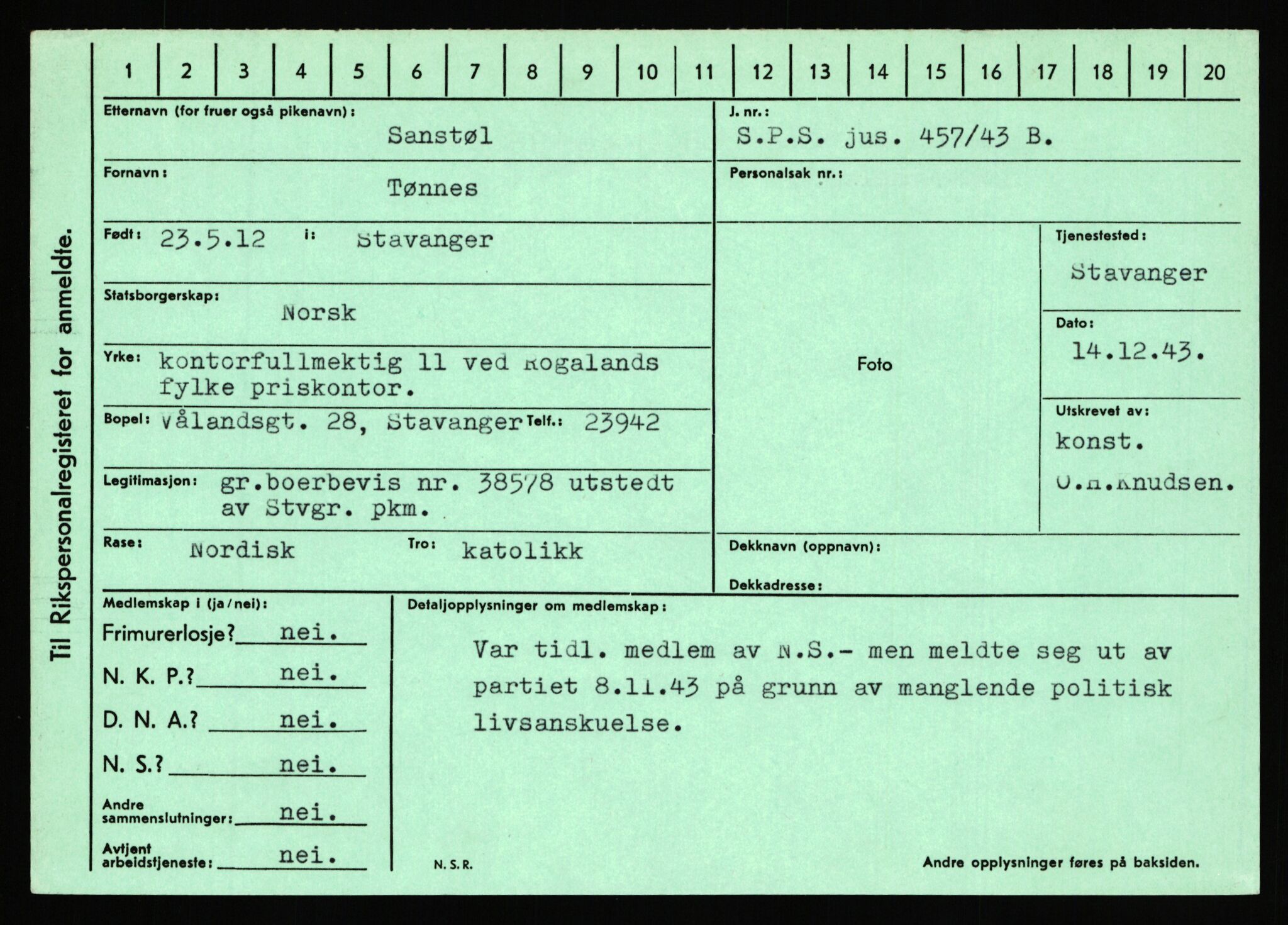 Statspolitiet - Hovedkontoret / Osloavdelingen, AV/RA-S-1329/C/Ca/L0013: Raa - Servold, 1943-1945, s. 4009