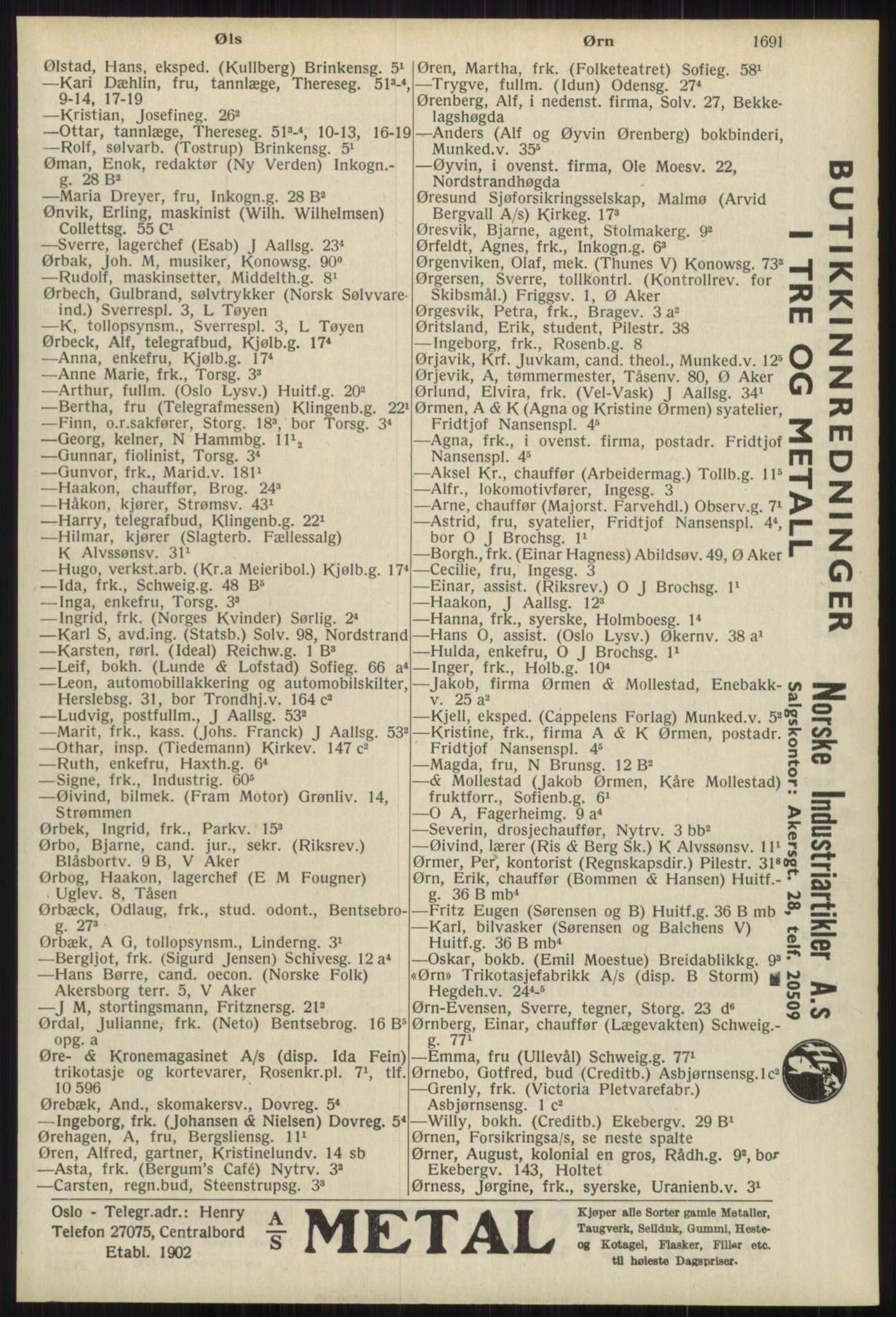 Kristiania/Oslo adressebok, PUBL/-, 1939, s. 1691