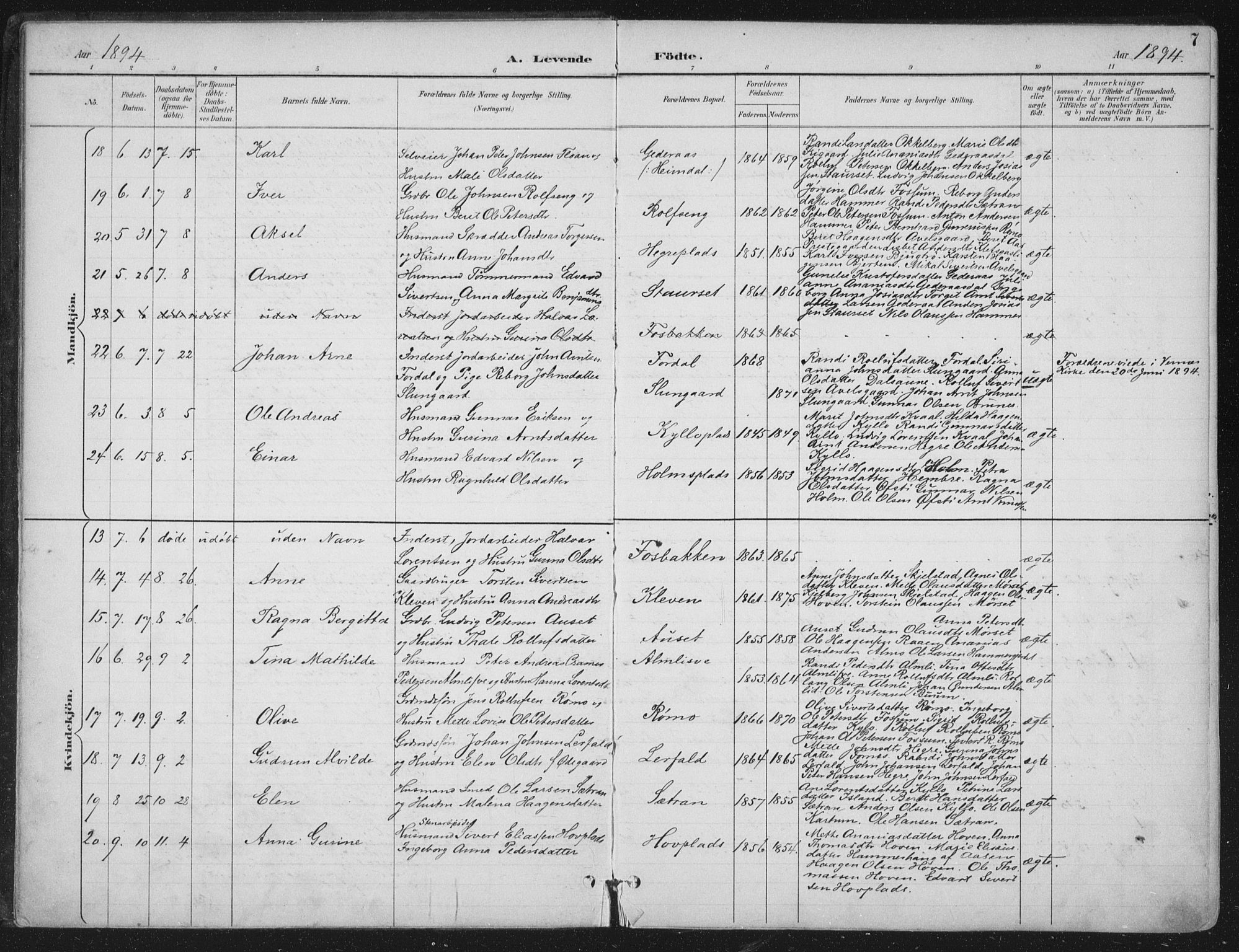 Ministerialprotokoller, klokkerbøker og fødselsregistre - Nord-Trøndelag, AV/SAT-A-1458/703/L0031: Ministerialbok nr. 703A04, 1893-1914, s. 7