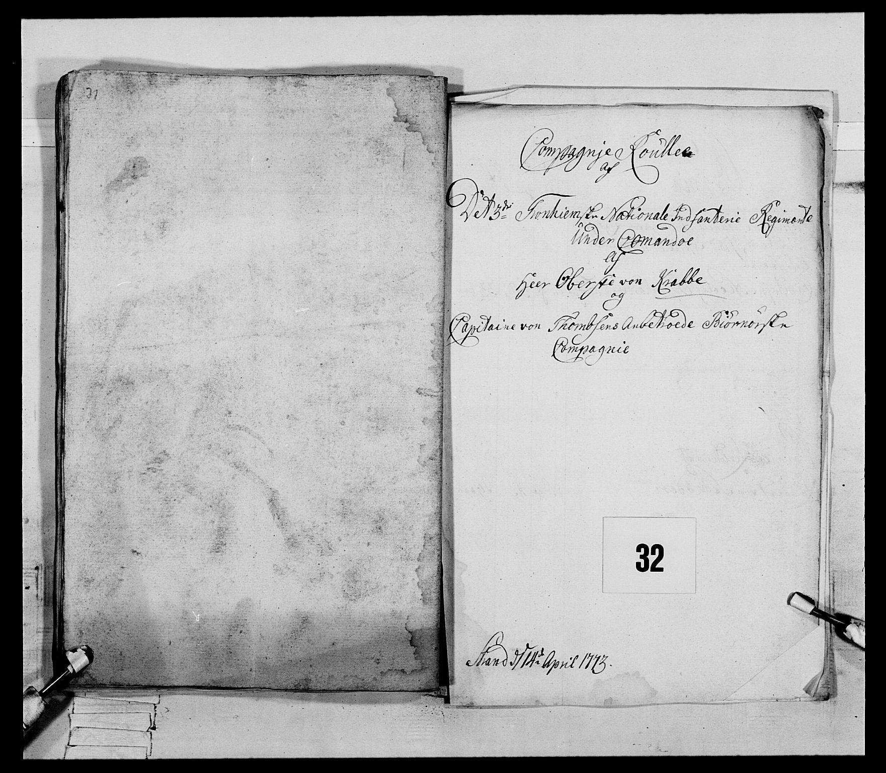 Generalitets- og kommissariatskollegiet, Det kongelige norske kommissariatskollegium, AV/RA-EA-5420/E/Eh/L0085: 3. Trondheimske nasjonale infanteriregiment, 1773-1775, s. 195