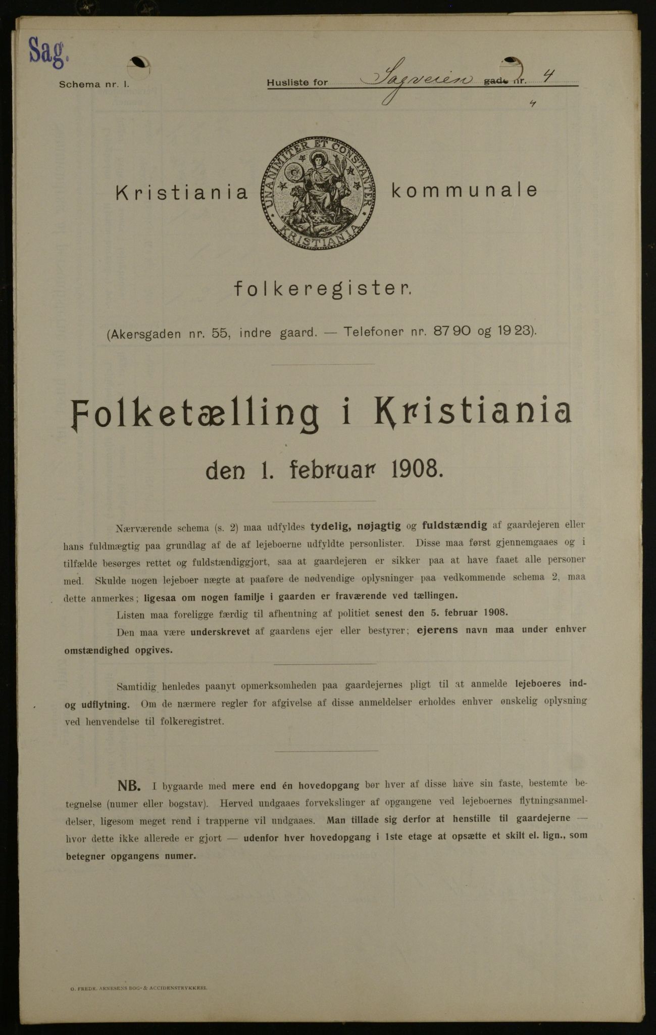 OBA, Kommunal folketelling 1.2.1908 for Kristiania kjøpstad, 1908, s. 77898