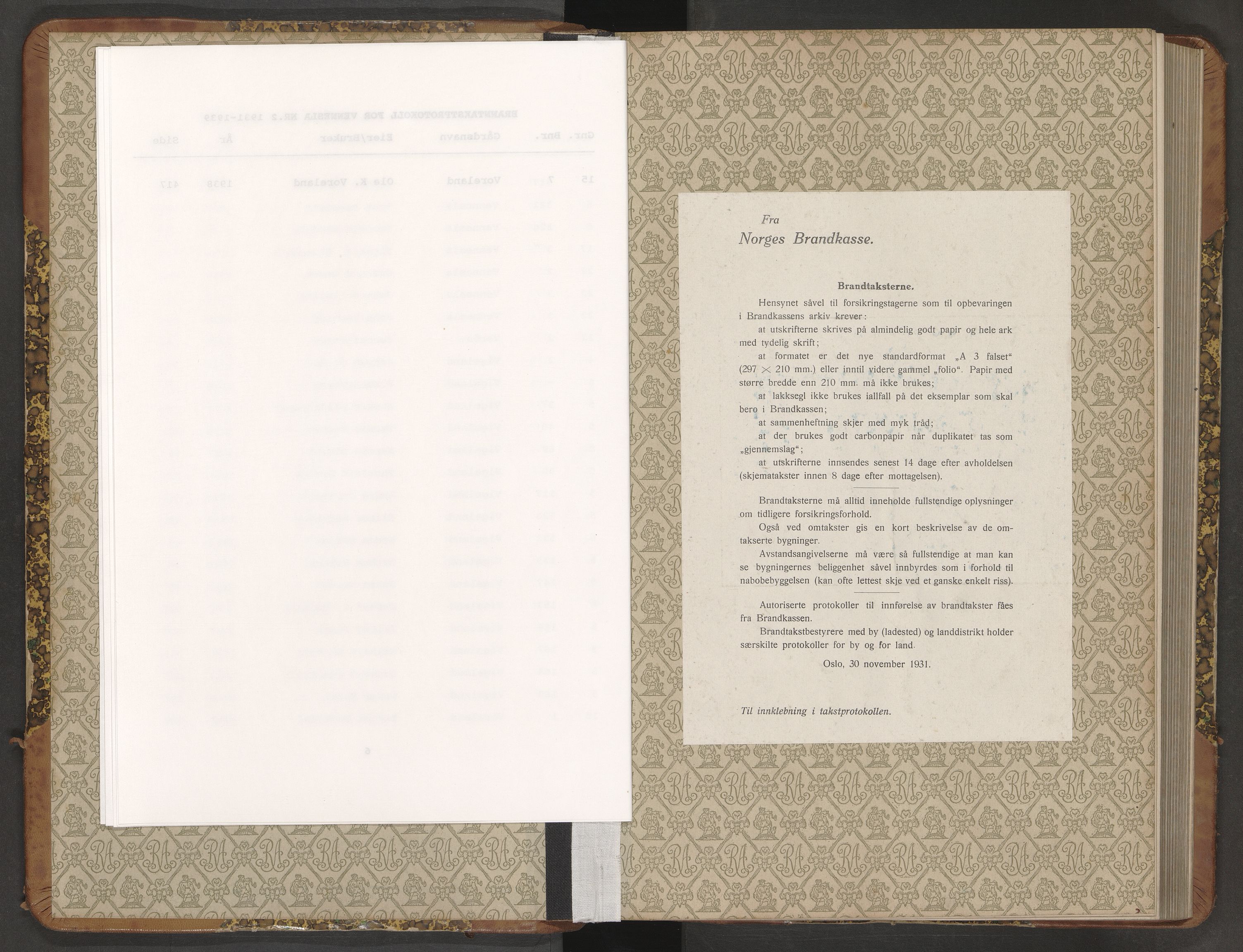 Norges Brannkasse Vennesla, AV/SAK-2241-0055/F/Fa/L0002: Branntakstprotokoll nr. 2 med gårdsnavnregister, 1931-1939