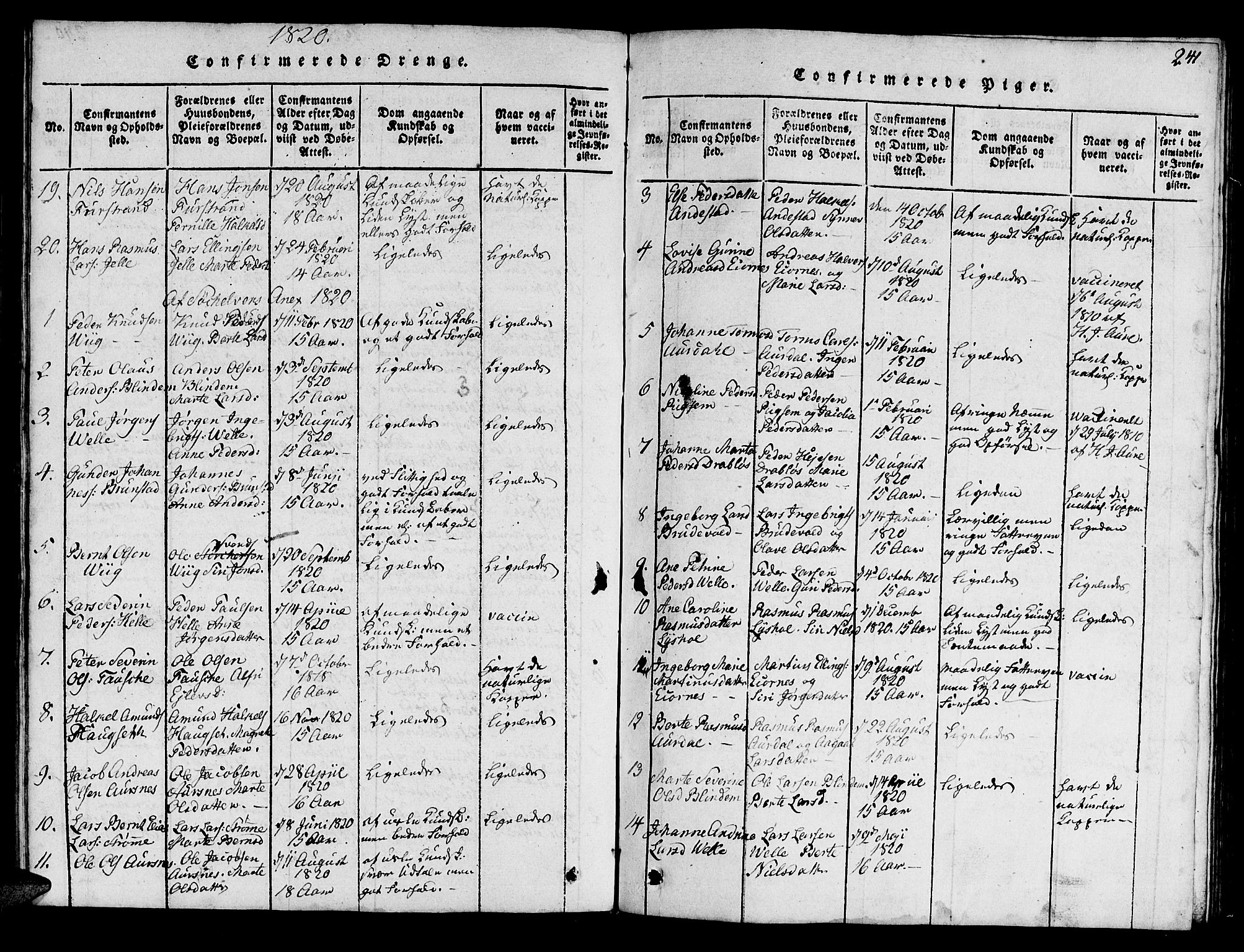 Ministerialprotokoller, klokkerbøker og fødselsregistre - Møre og Romsdal, AV/SAT-A-1454/522/L0322: Klokkerbok nr. 522C01, 1816-1830, s. 241