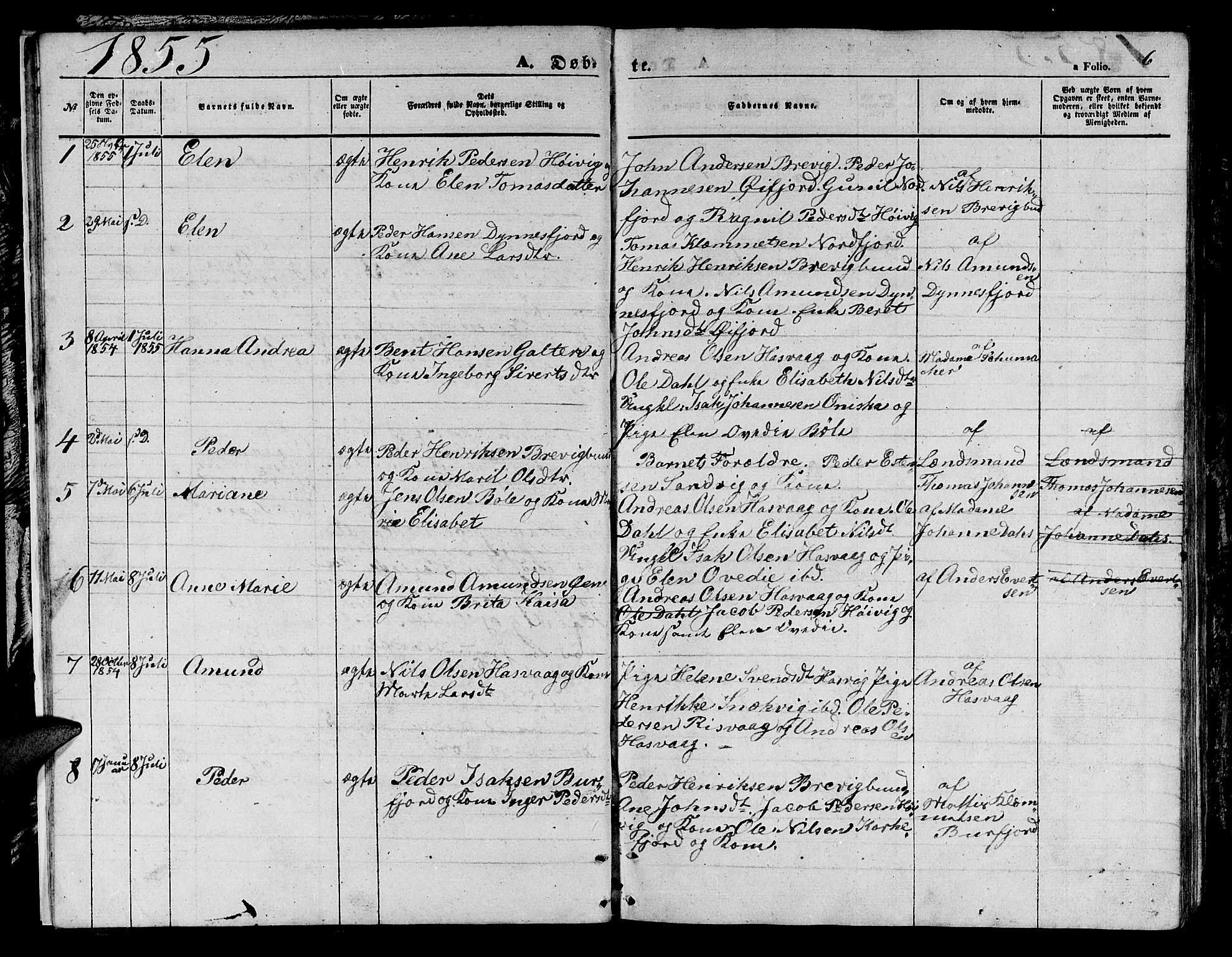 Loppa sokneprestkontor, AV/SATØ-S-1339/H/Hb/L0003klokker: Klokkerbok nr. 3, 1853-1880, s. 6